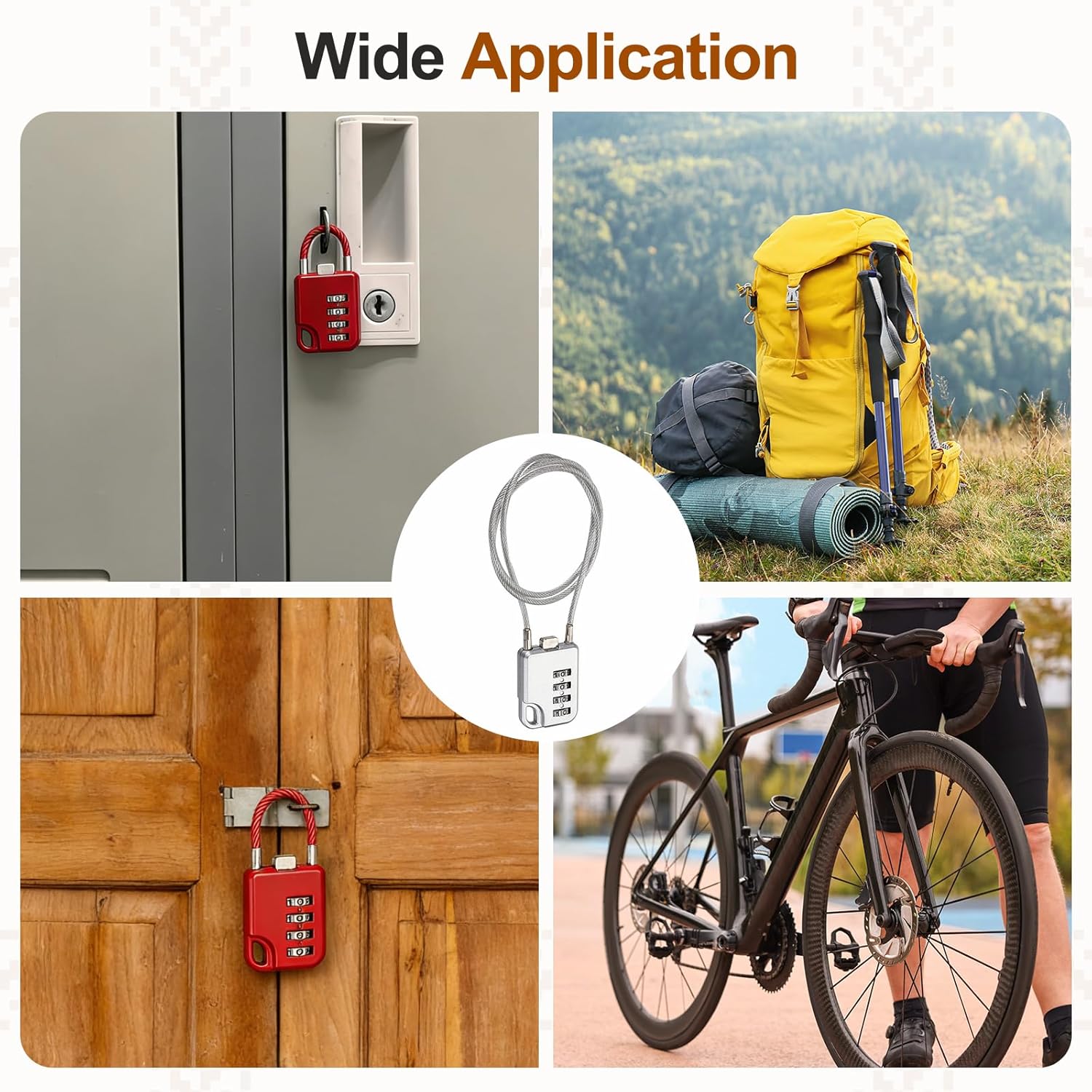 PATIKIL Combination Padlock (23.6 Inch, Grey) (2 Pcs), 4-Digit Combo Padlock Luggage Locks with Coated Steel Wire Rope, Suit for Gym Locker/Fence/Storage/Backpack/Toolbox/Cabinets