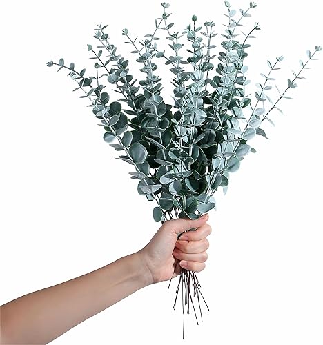 Miniatura 3 de 24 tallos de eucalipto artificiales de 14.56 pulgadas, hojas de eucalipto, decoración de eucalipto, ramas de vegetación sintética, flores falsas