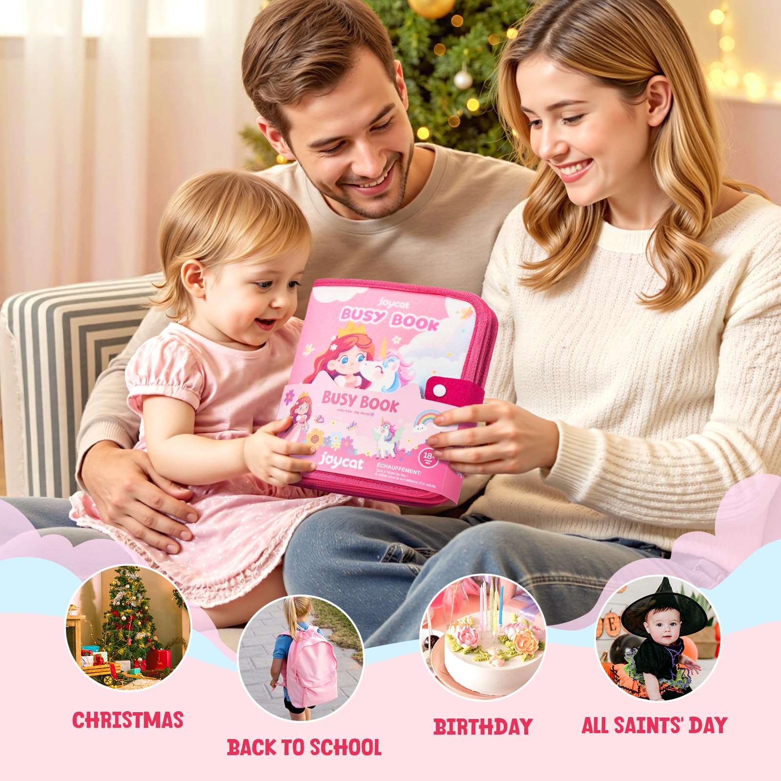 JoyCat Busy Board Montessori Giochi 1 2 3 4 Anni, Giochi Bambini 2 Anni, Libro Montessori Interattivo, Pannello Sensoriale Bambini, Quiet Book, Regalo di Compleanno Bimbo Ragazzo Bambina