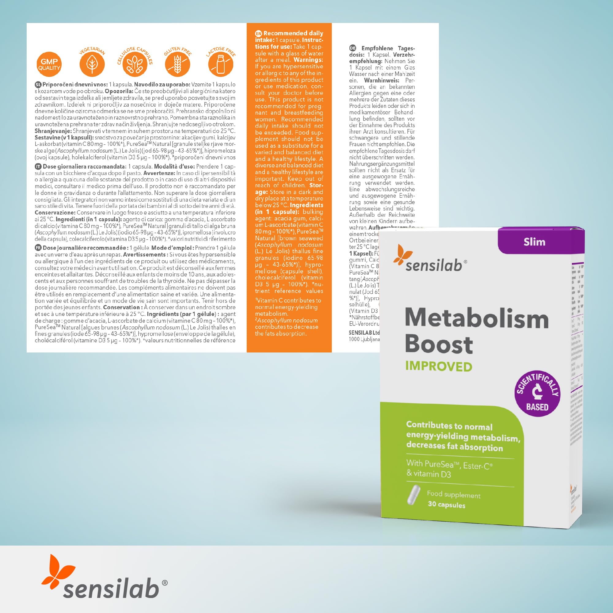 Metabolism Boost Improved - Jod, Vitamin C, Vitamin D3-60 Kapseln für 60 Tage - Sensilab