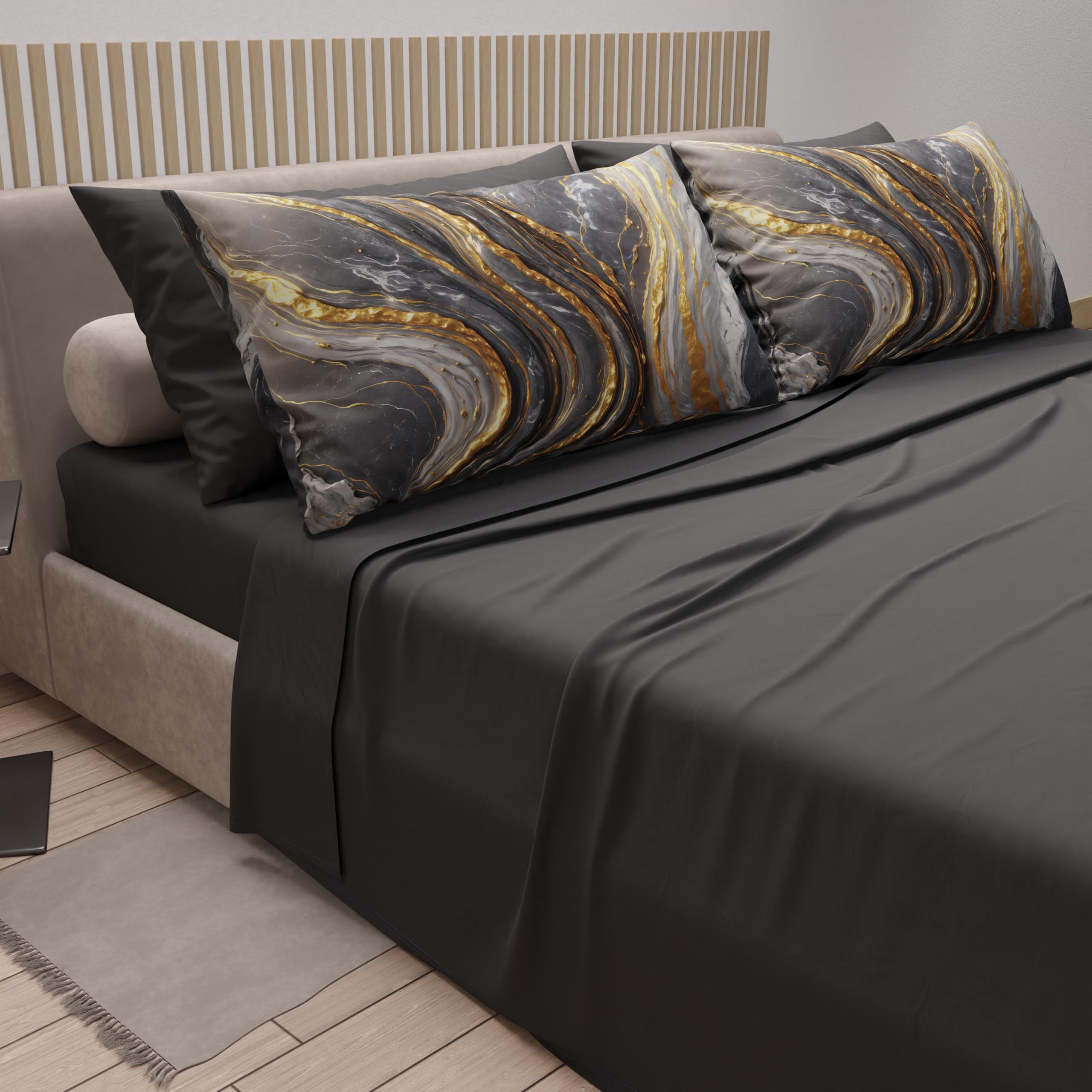 PETTI Artigiani Italiani - Lenzuola Matrimoniali Cotone con Federe in Stampa Digitale, Lenzuolo Completo Letto Matrimoniale Maxi Fantasia Marmo Grigio Scuro, 100% Made in Italy