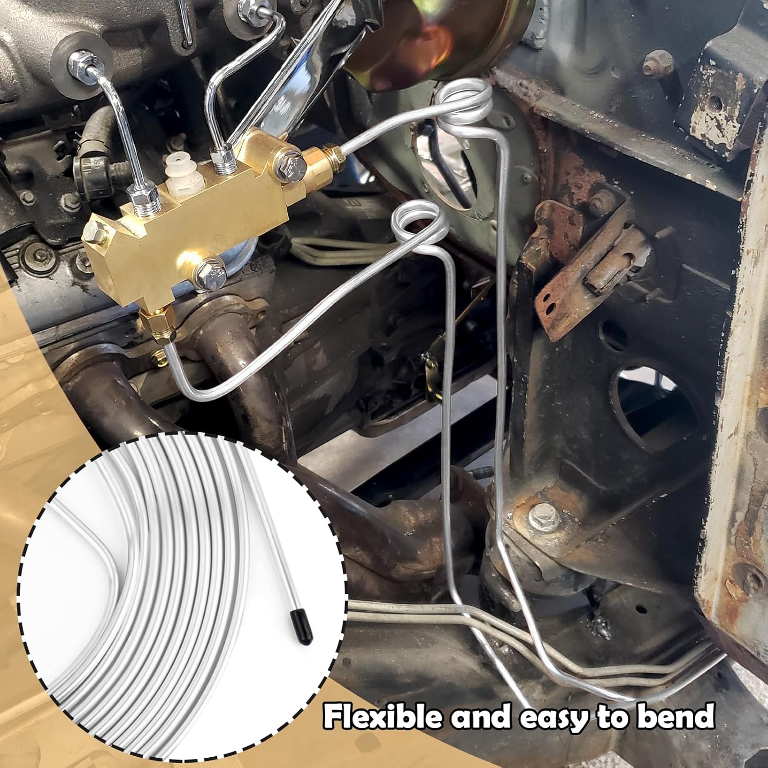 25Ft 3/16 Brake Line Kit,Copper Coated Brake Line Repair Kit with 0.035" Wall Thickness for Repair of Hydraulics,Brakes Systems and Fuel,Flexible Anti-Rust Brakes Lines (3/16 Silver Tube)