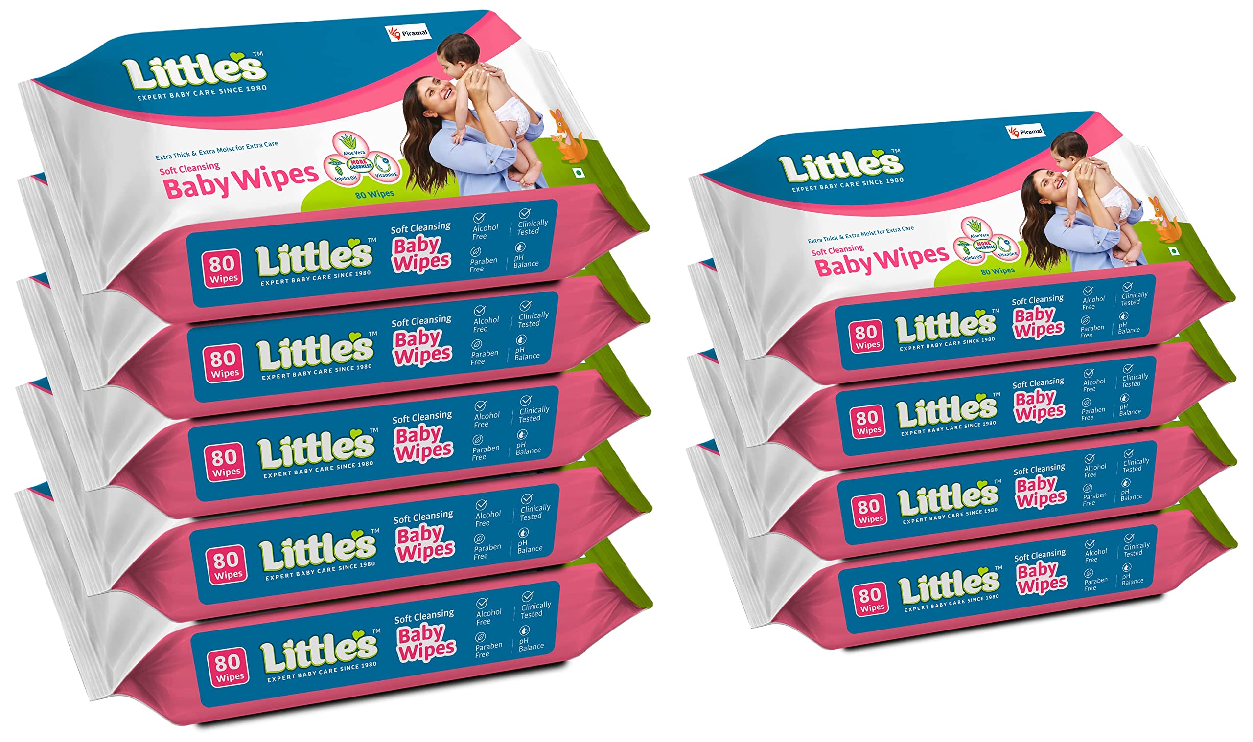 Little'S Soft Cleansing Baby Wipes With Aloe Vera, Jojoba Oil And Vitamin E (80 Wipes) Pack Of 5&Cleansing Baby Wipes With Aloe Vera, Jojoba Oil And Vitamin E (80 Wipes) Pack Of 4-image-46