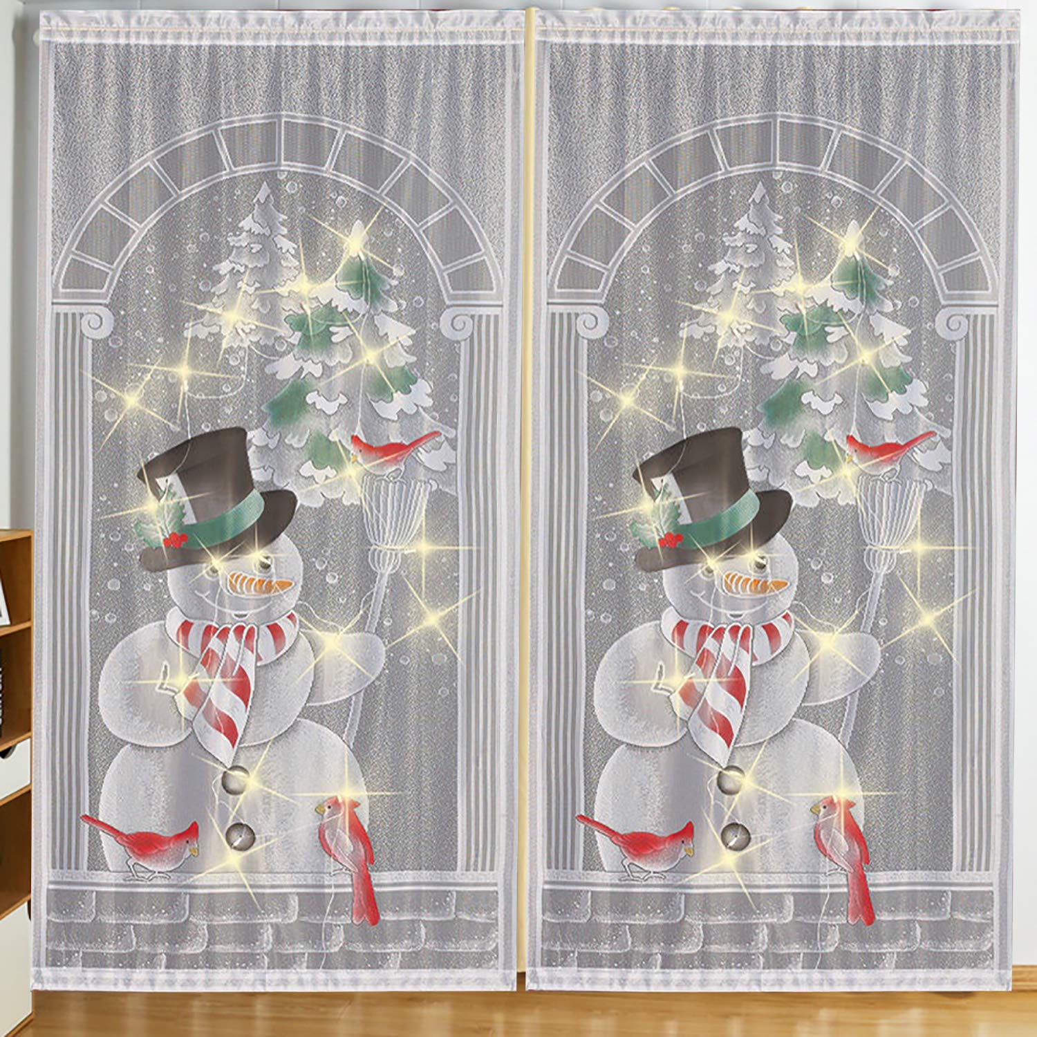 LOCOLO2Pcs Christmas Snowman Curtain Panel Festive Colorful Curtain Panel, Christmas Curtain, 83.8 x 39.7 in