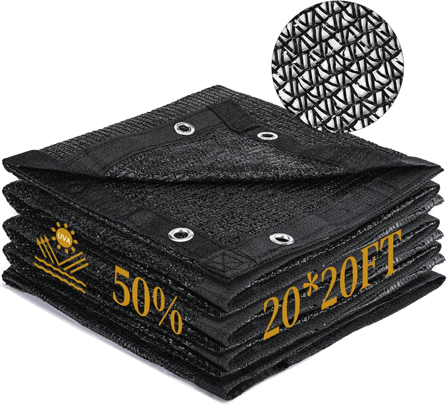 Garden 50% Shade Cloth, 20 x 20 FT Sun Shade Mesh Tarp with Reinforced Grommets, Durable HDPE Material Outdoor Shade Cloth for Plants, Greenhouse, Pergola and Backyard Patio Sunshade 20 x 20 FT 50%