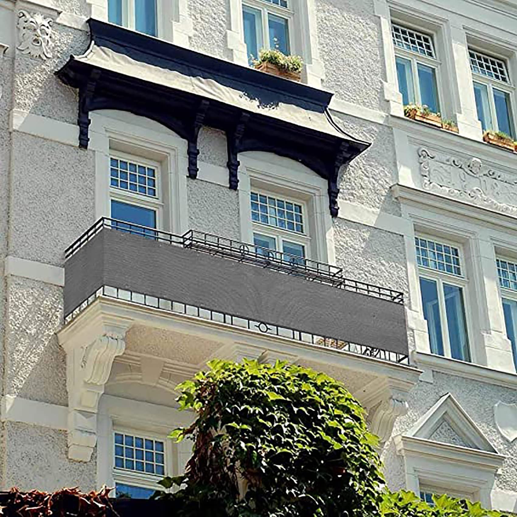 Ochrona przed promieniowaniem UV na balkon 120 x 850 cm e z przelotkami i opaskami kablowymi szara zewnętrzna blokada wiatru t do patio i obudowy balustrady