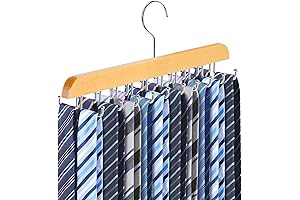 Fitnice Tie Rack Belt Hanger Wooden Tie Organizer Hanger with 20 Foldable Hooks for Closet