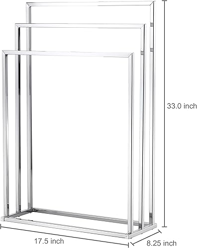 Miniatura 4 de MyGift Toallero de pie, soporte de toalla metálico de 3 niveles. Cromado en plateado