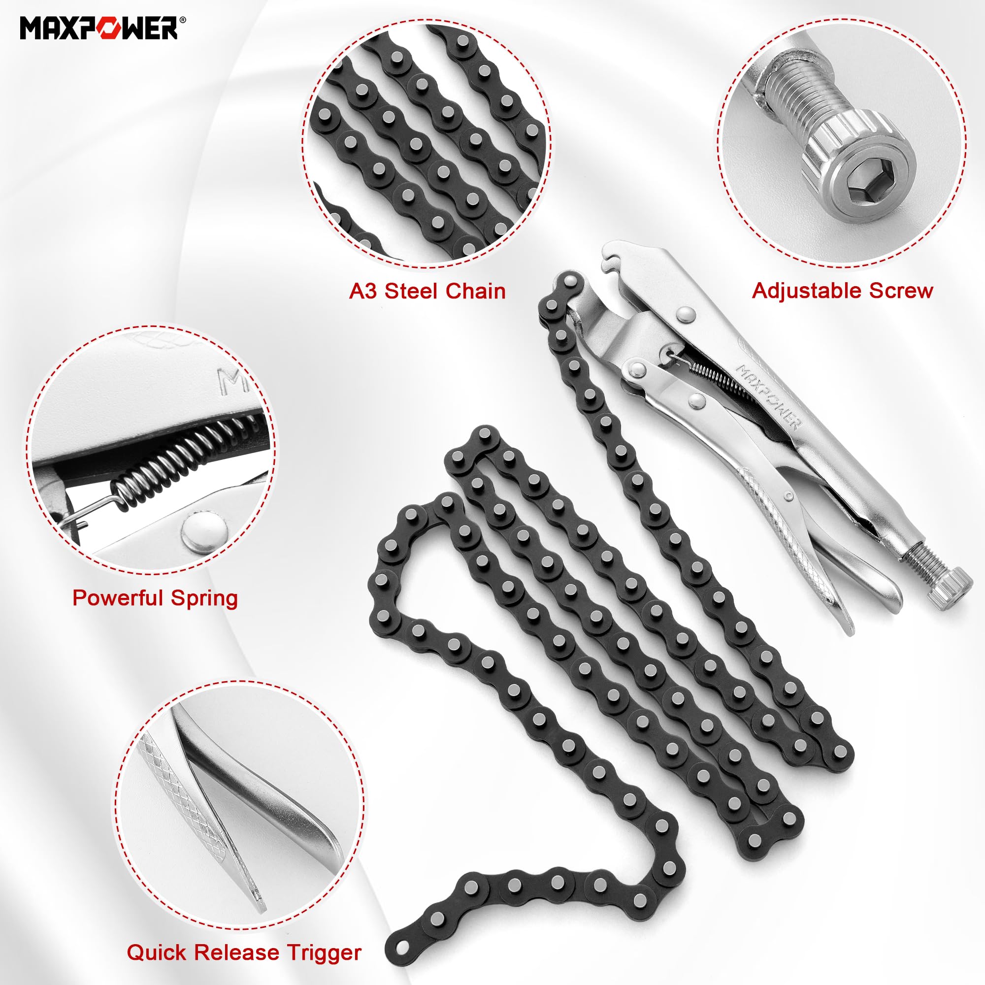 MAXPOWER Locking Chain Clamp, 9-Inch Locking Chain Pliers with 47.2” Chain, 14.2” Diameter, Quick Release Trigger - Image 3