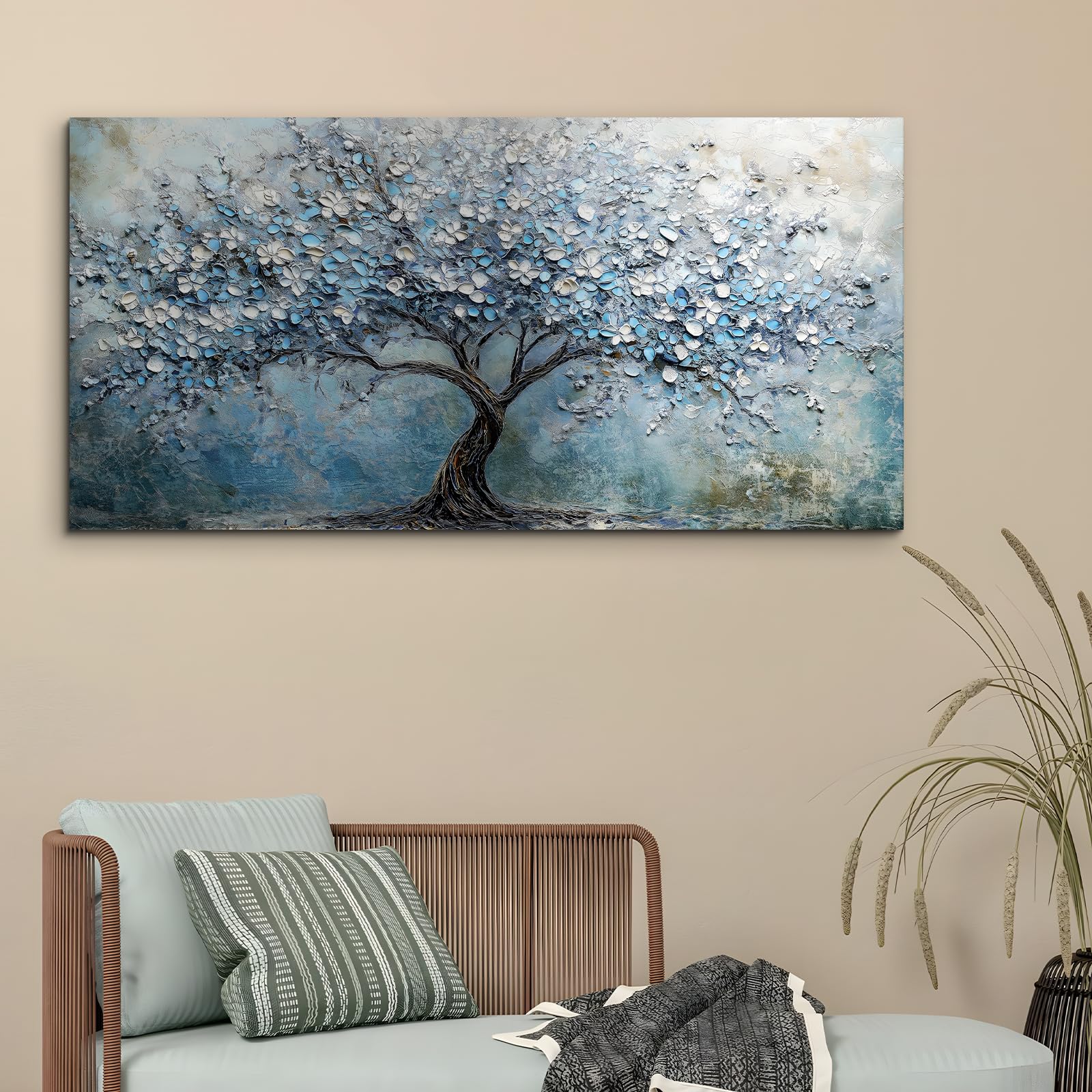 Quadri Moderni Per Soggiorno - Set Di 3 Stampe Astratte Su Tela, Stile Morandi Blu - Foto 7