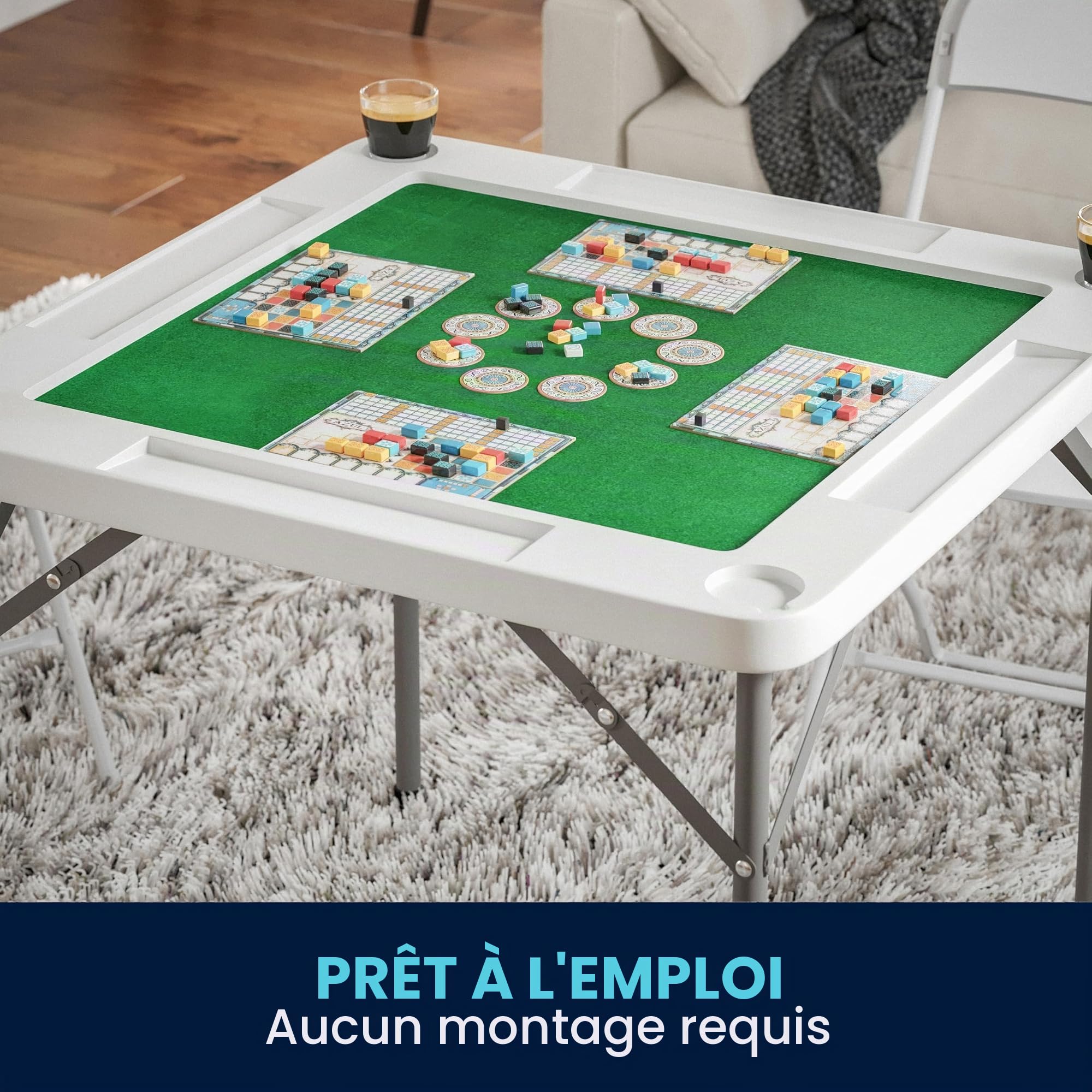 Flash Furniture Silas Table de Jeu carrée Pliante pour 4 Joueurs avec Surface de Jeu Verte et Porte-gobelets 87,6 cm