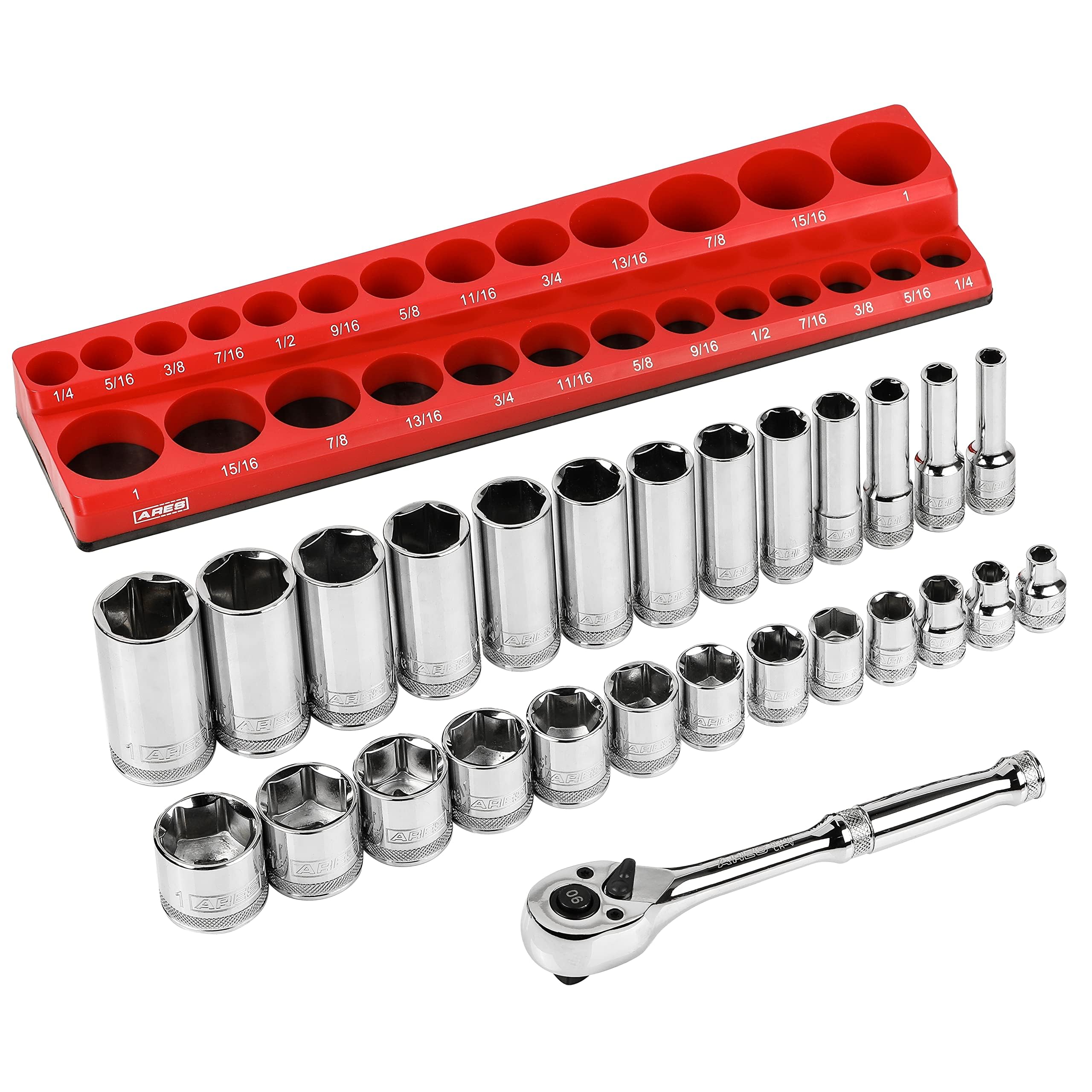 Snapklik.com : ARES 47007-28-Piece 3/8-inch Drive SAE Socket And 90 ...