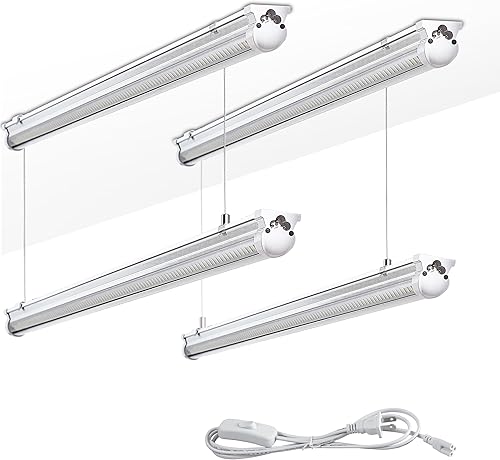 Paquete de 4 Luces LED de Taller de 4 Pies para Garaje, 50W 6000K 7500LM Luz Blanca, Montaje Colgante/en Superficie, Plug and Play, Luces LED de