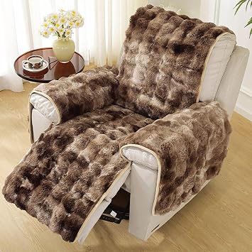 Plush Recliner Chair Cover for Recliner Chair, Washable Recliner Chair Slipcover Couch Cover Soft Warm Sofa Cover Thick Shaggy Fuzzy Furniture Protector Brown