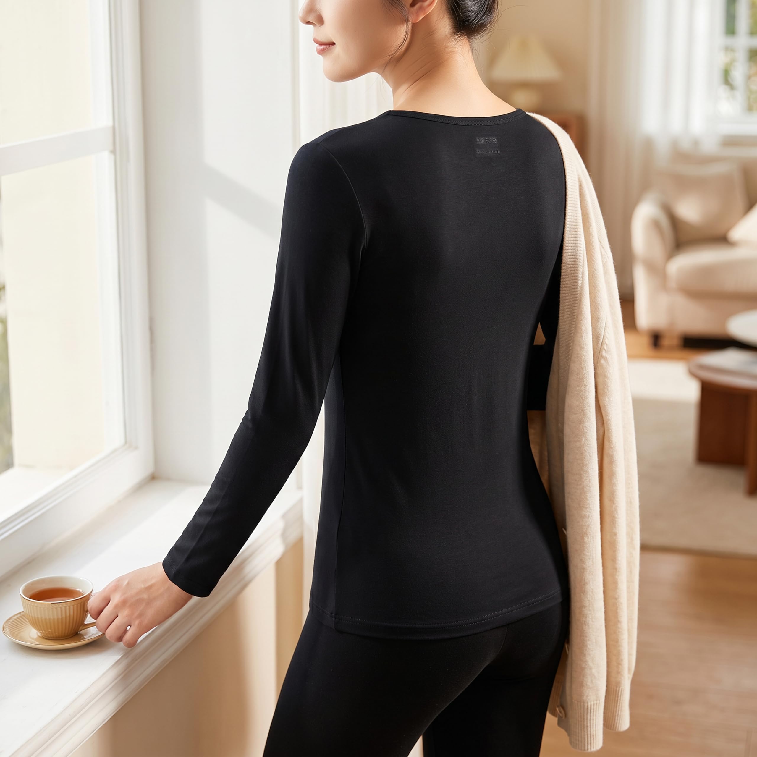 Conjunto de Ropa Interior térmica ultrasuave, Agradable para la Piel, Tejido Modal Lenzing de los años 80, antipilling, Capa Base térmica para Invierno.