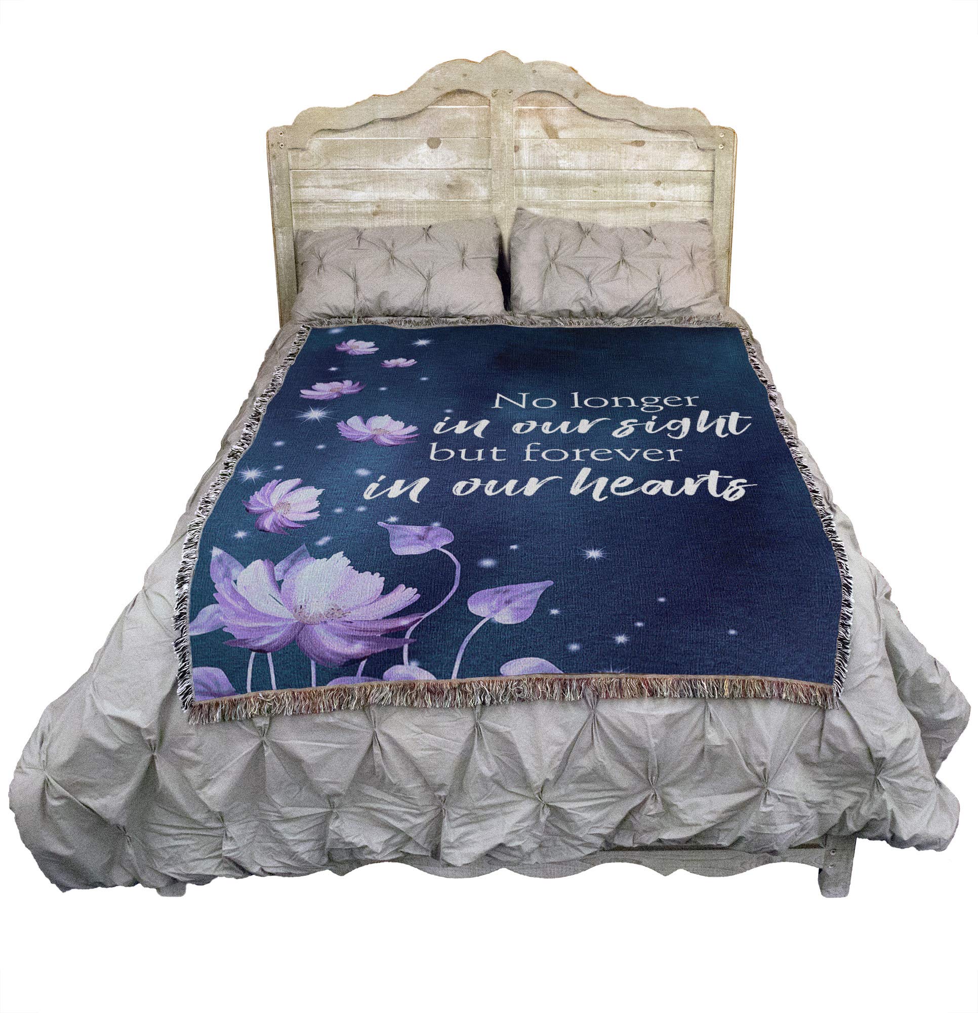 Trauerdecke ,Für Immer In Unseren Herzen‘ – Große Kuscheldecke Aus Gewebter Baumwolle, 72x54 Cm, Trost Bei Verlust