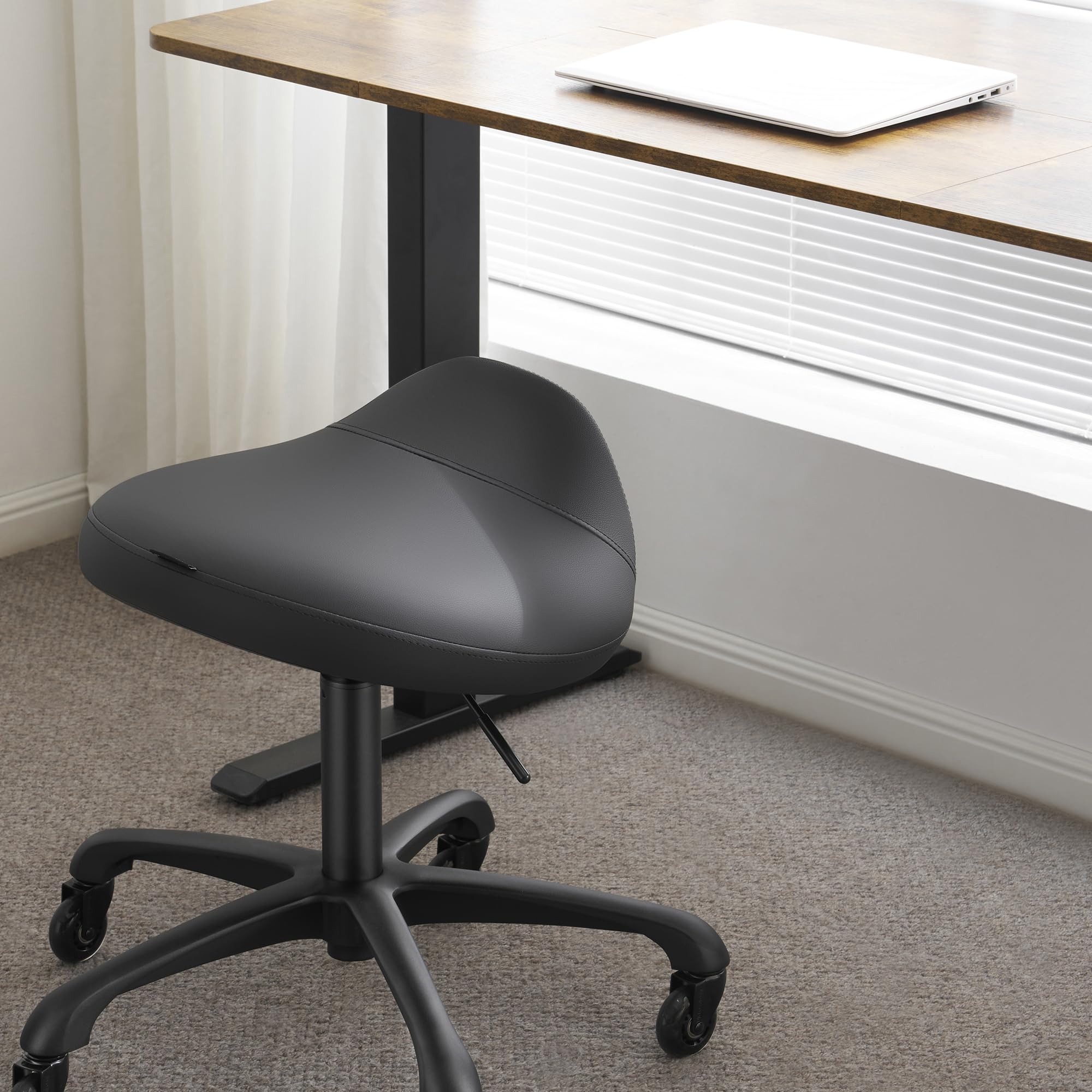 Taburete grande giratorio neumático resistente con asiento extra ancho para clínica higiénica, spa, masaje, hogar y oficina, 505 KIMO (negro) 7