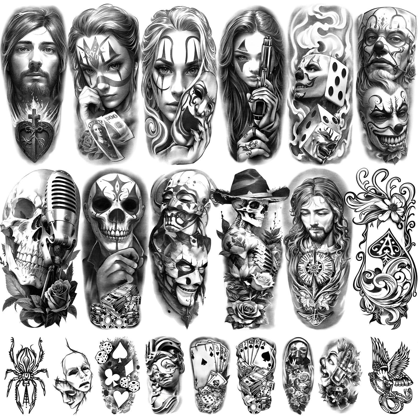 77 Sheets Chicano Temporary Tattoos Adult, Large Fake Tattoos Chicano Gangster Prisoner Day of the Dead Ride or Die Chola, Mexico Cholas Payasas Lowriders Clown Tattoo Stickers for Men Women