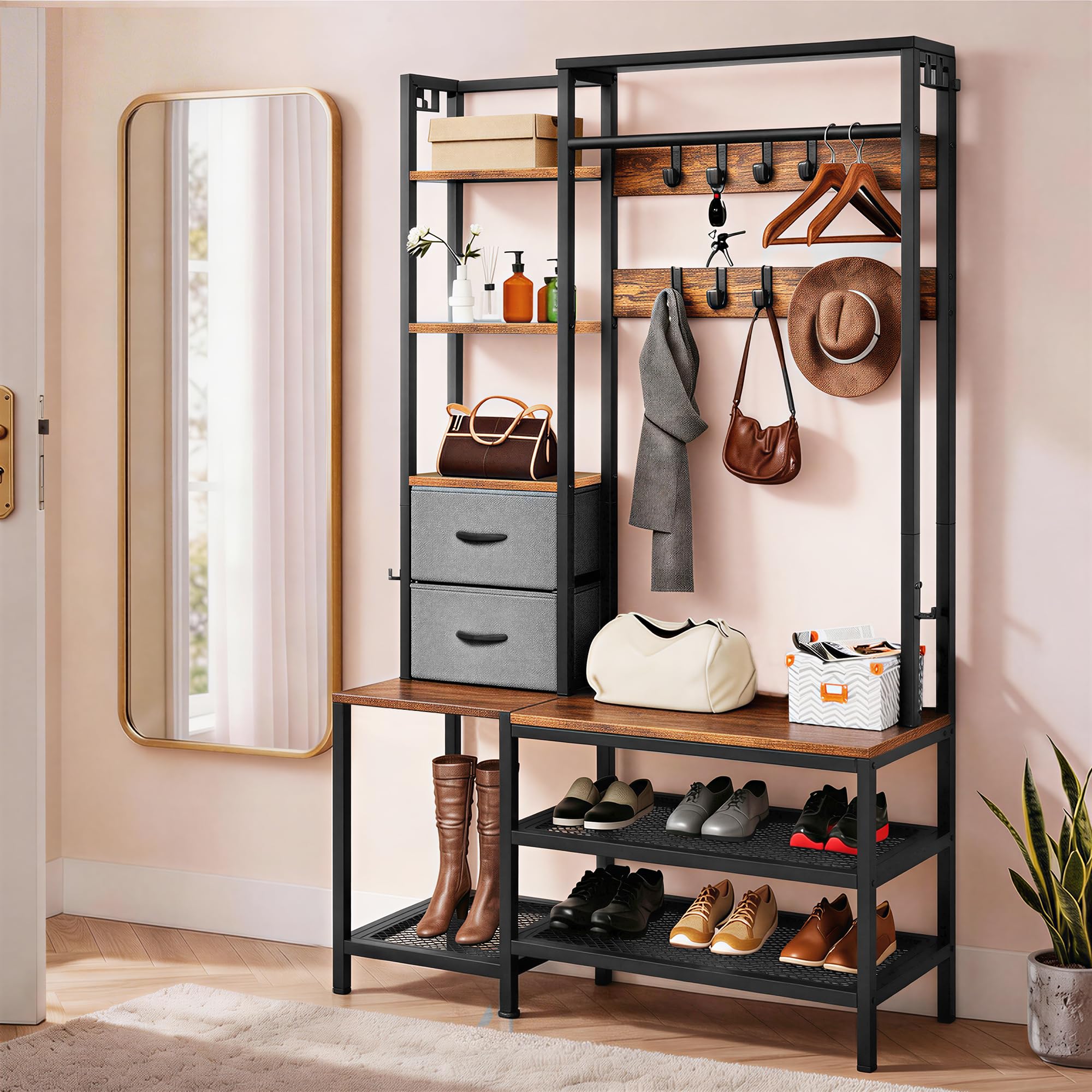 YITAHOME Perchero industrial con 9 ganchos, para pasillo, salón o dormitorio, con estructura de metal