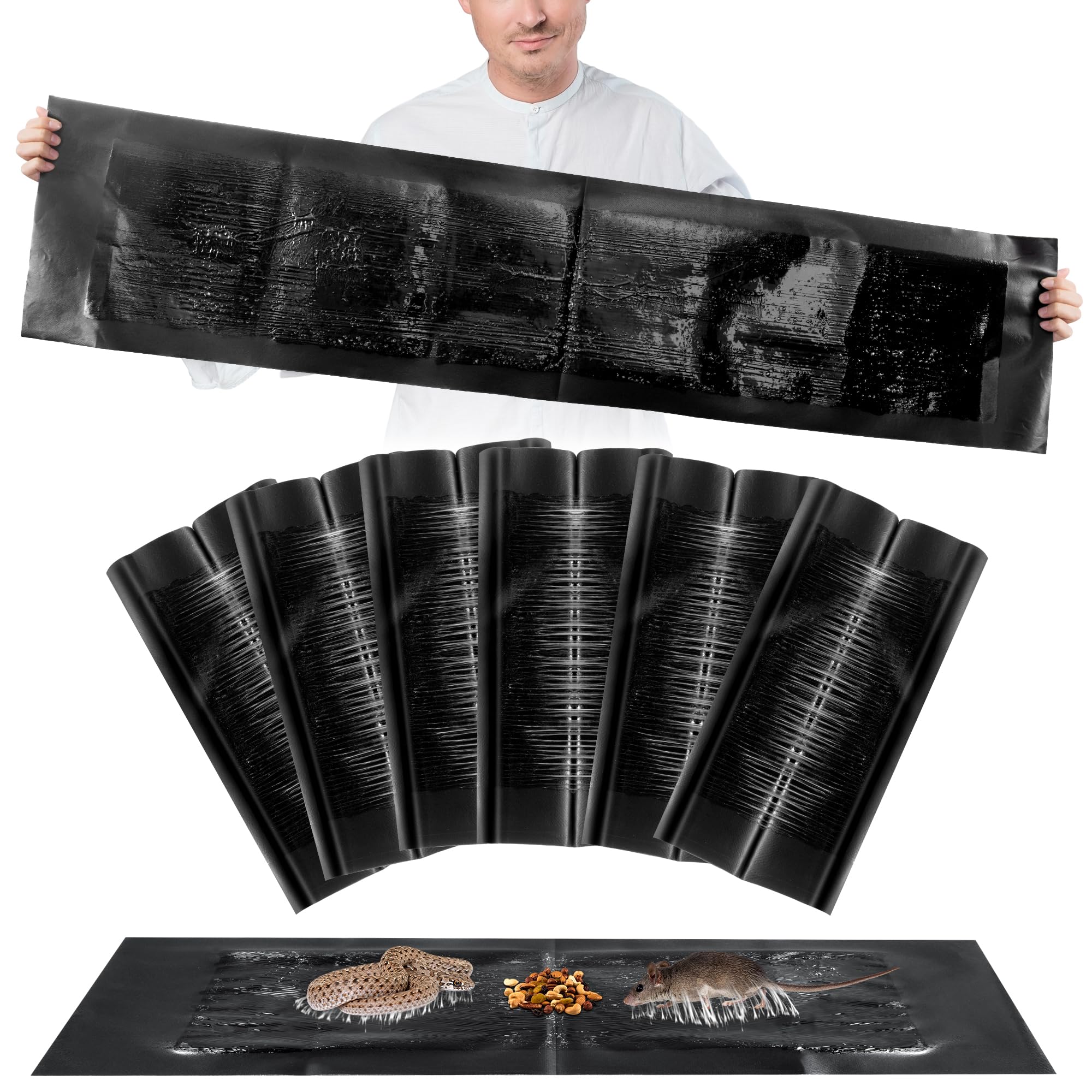 Kittmip 6 Pack 47 x 11 Mouse Glue Traps, Large Super Sticky Rat Glue Traps, Anti Slip and Pet Friendly, Peanut Scented Mice Sticky Board That Work for Home Indoor Outdoor Restaurant Kitchen Office