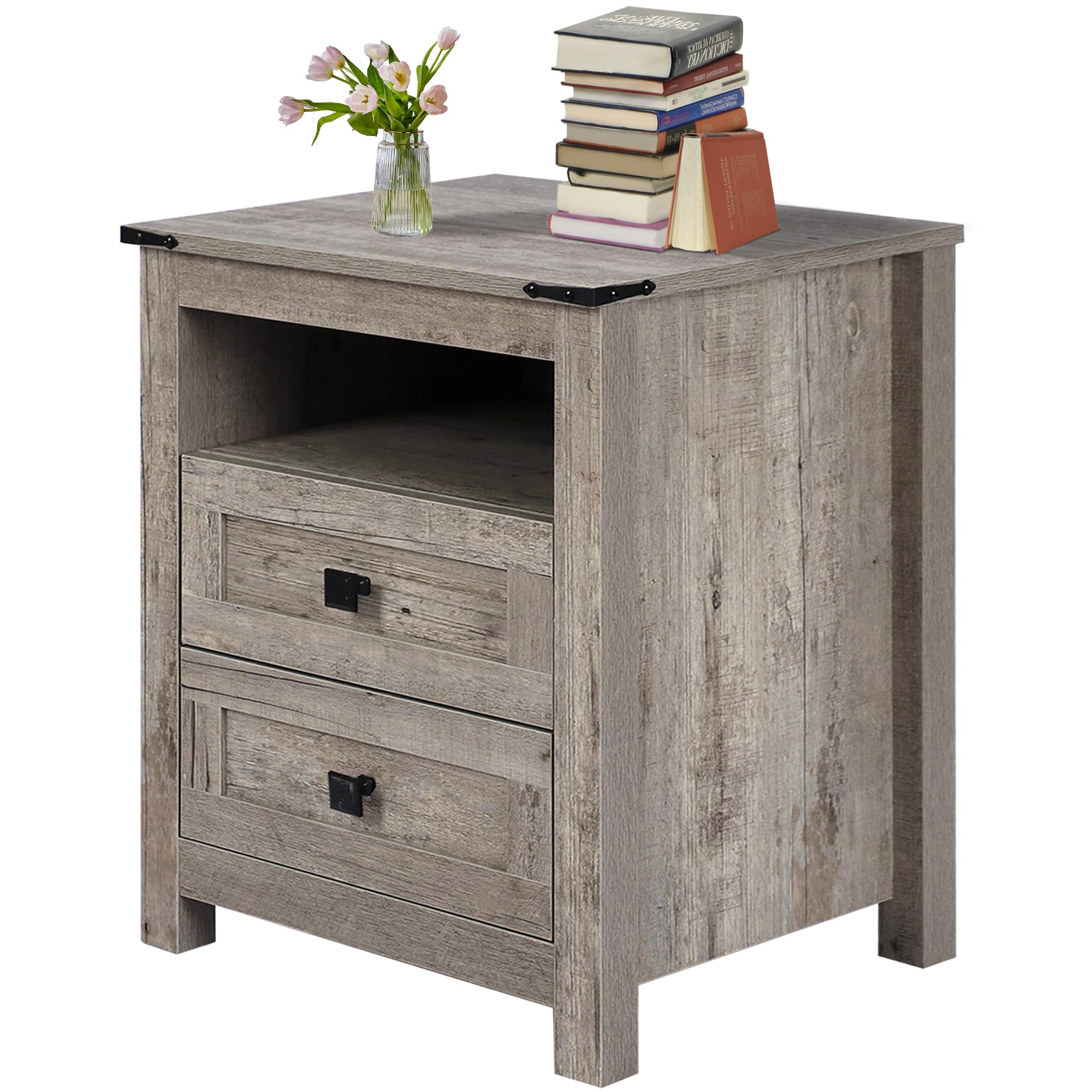 Amazon.com: CATMIX Farmhouse Nightstand with 2 Drawers, Wooden Night ...