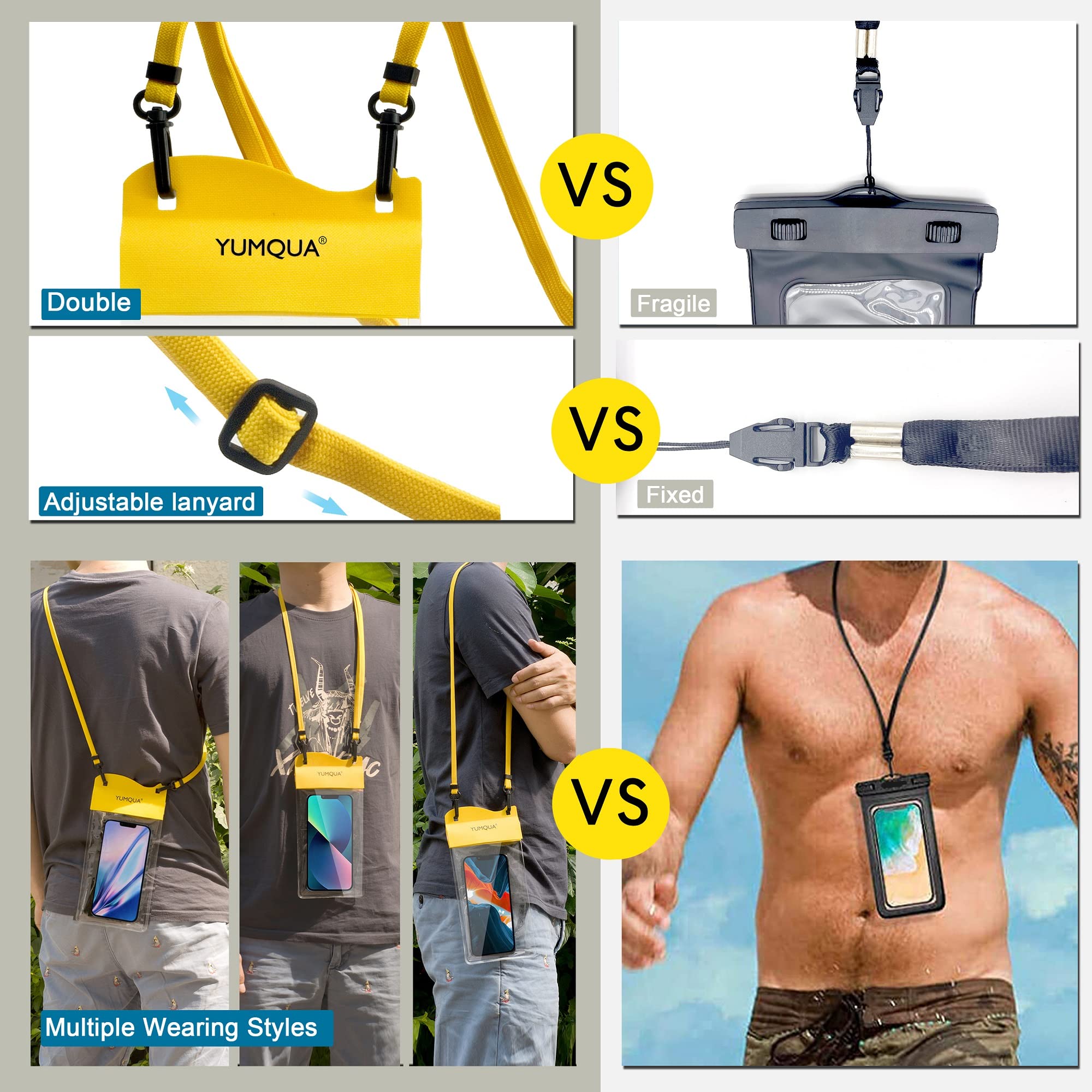 YUMQUA Paquete de 2 bolsas impermeables grandes para teléfono móvil, IPX8, bolsa impermeable compatible con iPhone 14, 13, 12, 11 Pro Max/8 Plus, Galaxy S23 Ultra, S22, S20+, Pixel 4 XL, hasta 7,5