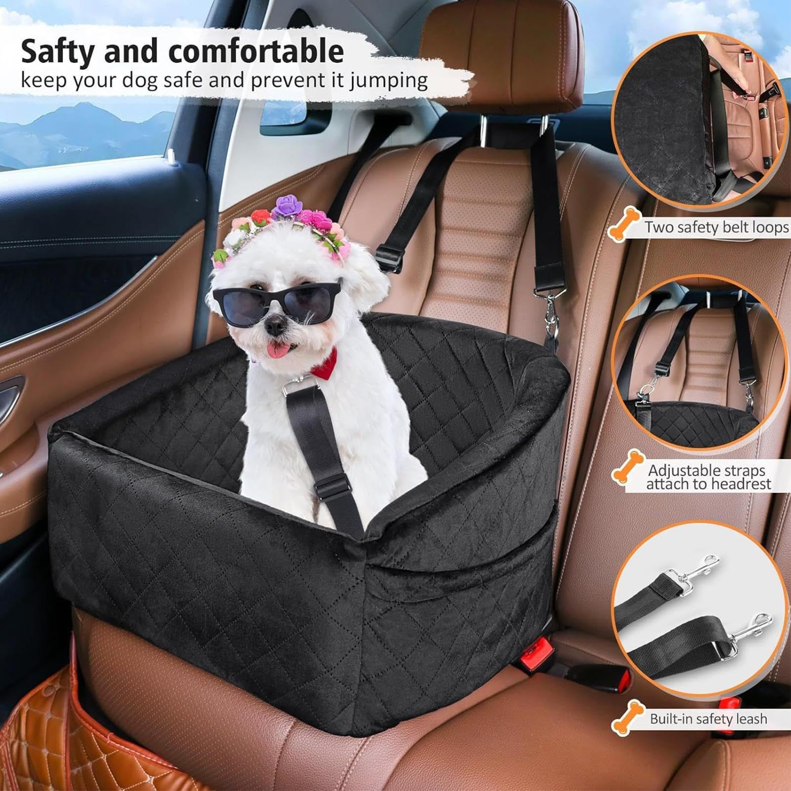 Sillita de Coche para Perros Asiento para Mascotas en el Coche | Cojín Para Gatito En Vehículo Para Viajes Excursiones Por Carretera Camping Urbano Exterior Commuting RV SUV Sedán