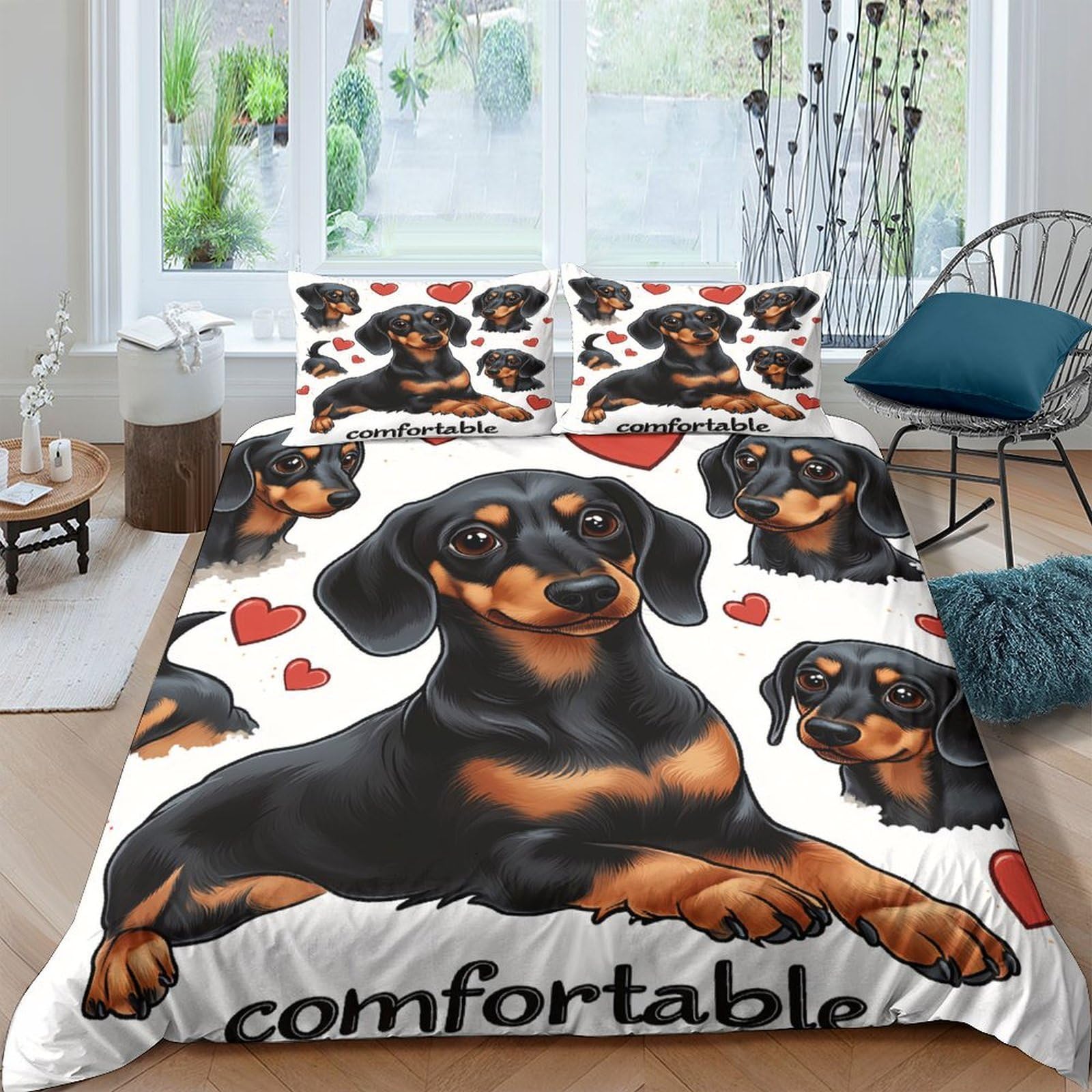 Ctjqhvkz Style-10 3D Printed Dachshund Dog Fitted Sheet Microfiber Soft Anti-Slip Heart Pattern Bed Cover For Bedroom Dorm Mattress Protection Single（135X200cm）