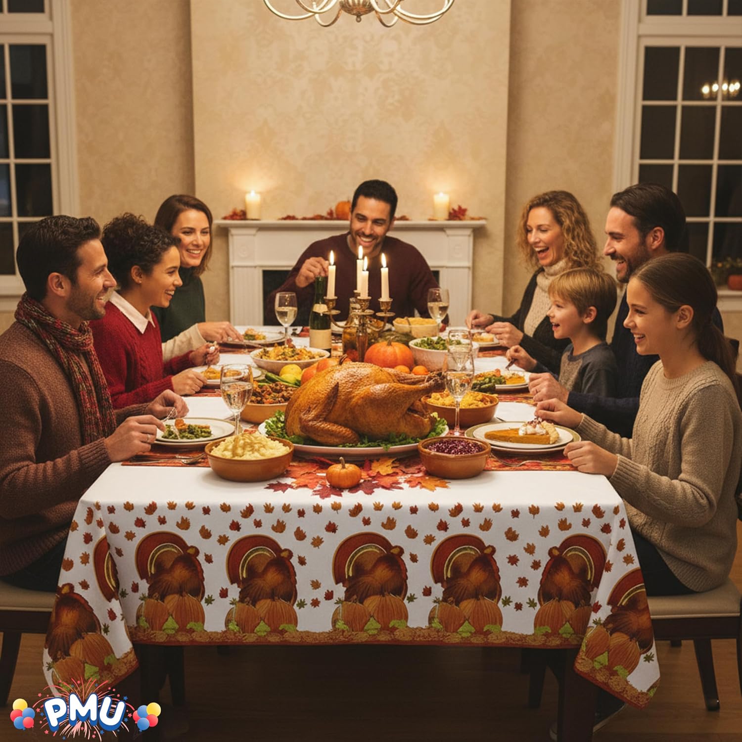 PMU 12 Pack Thanksgiving Tablecloth, 54" x 108" Turkey Table Cover for Fall Harvest Thanksgiving Parties and Decorations