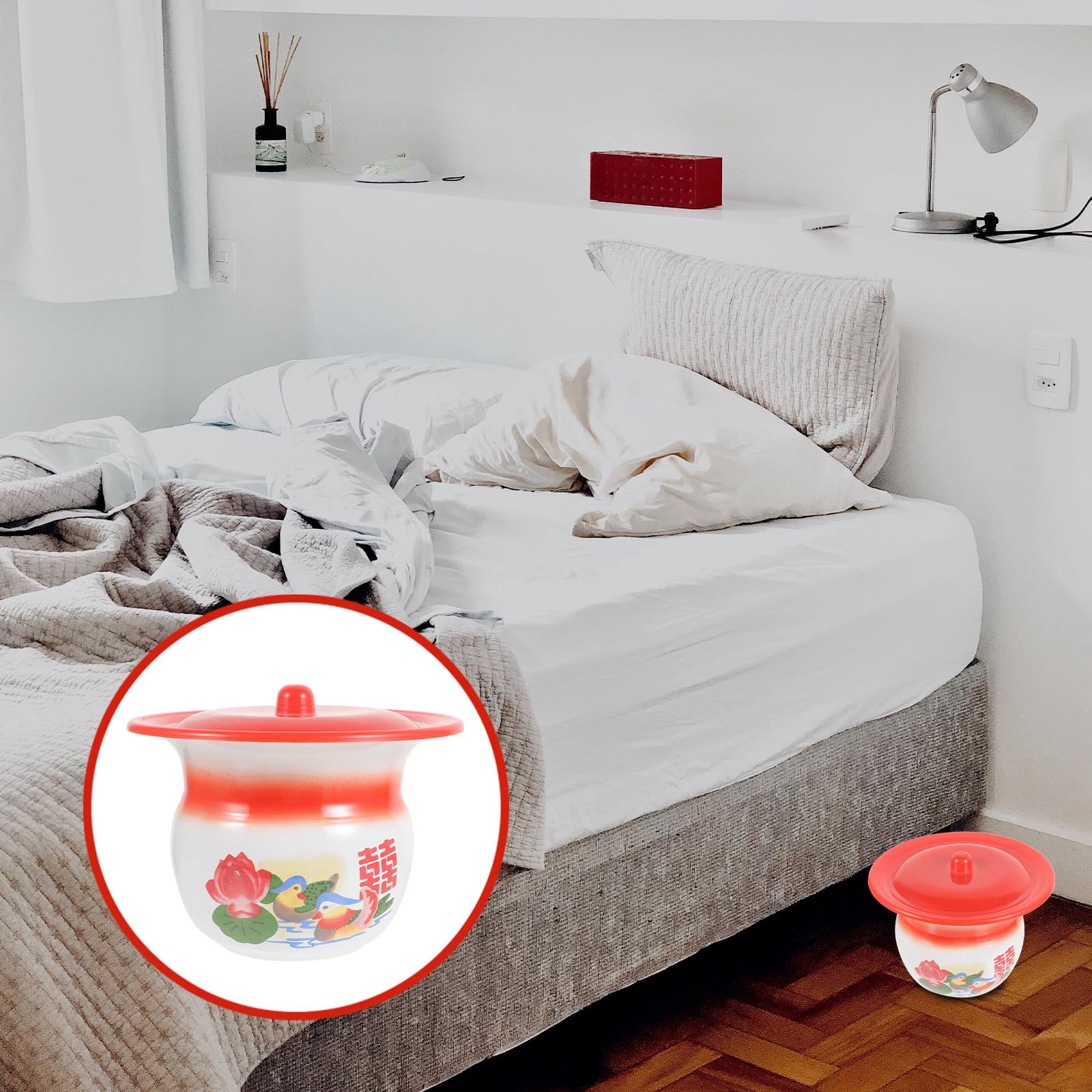 Robustes Kinderurinal aus Eisen mit Deckel und Spucknapf Tragbares und Leicht zu Reinigendes Töpfchen für Zuhause und Schlafzimmer in Rot