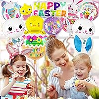 Vista 5 de Easter Balloons Decoration, Easter Bunny Foil Mylar Balloons, Happy Easter Egg Hatching Chick Rabbit Balloons for Birthday Baby Shower Easter Party