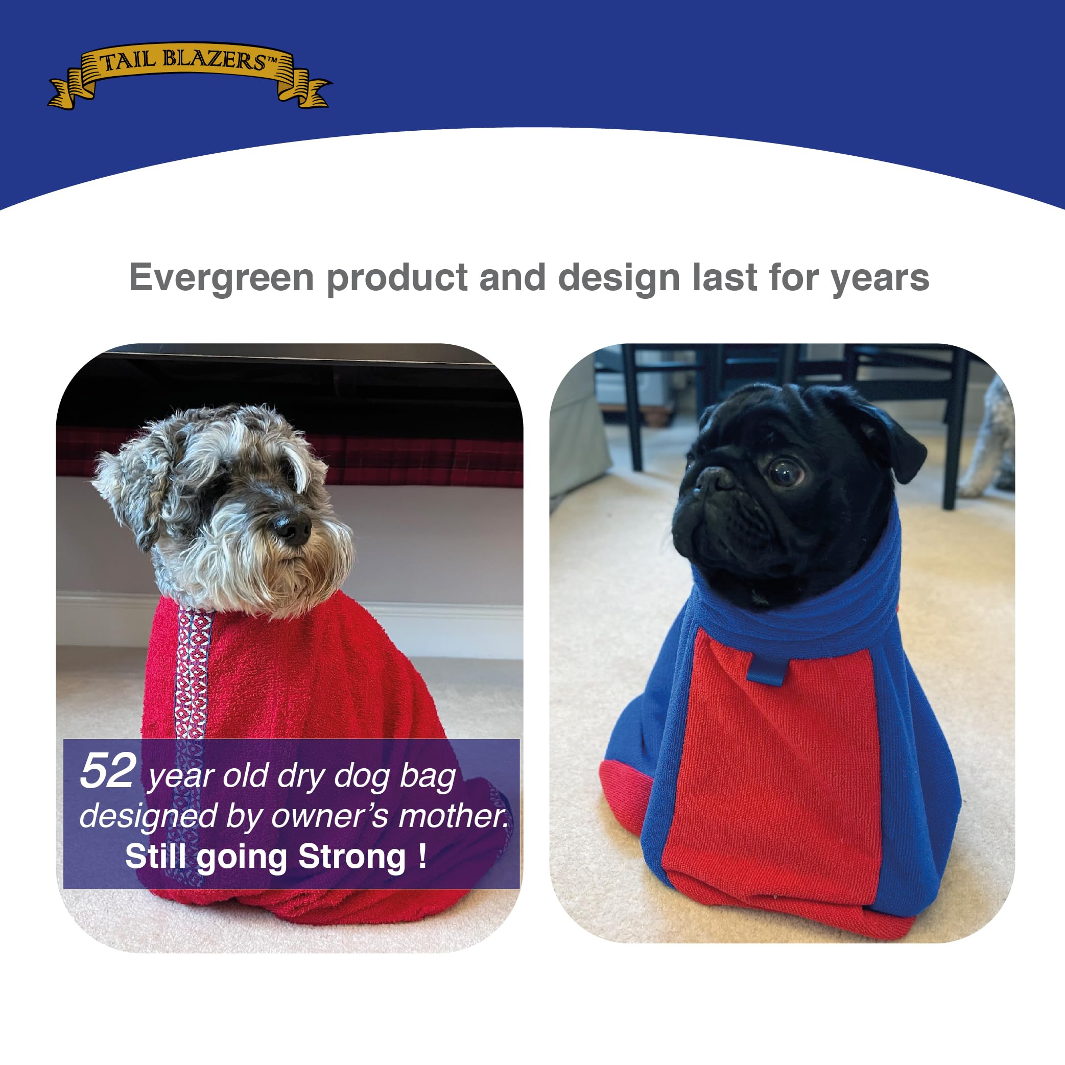 Sac de séchage pour chien de qualité pour garder au sec et au chaud après le bain ou la promenade. Protège la maison et la voiture de l'humidité et de la boue. Sacs en microfibre extra