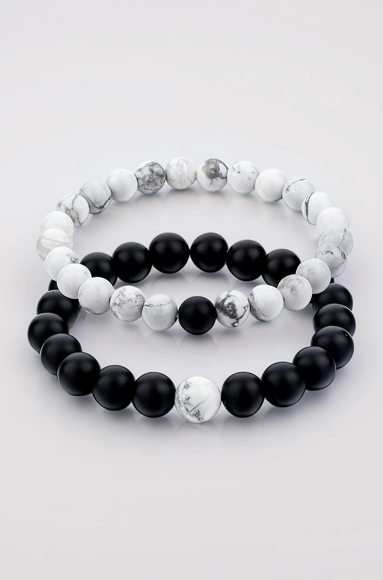 Bracelets Multi Layer Tiple Protection Stone Beads Couple-Combo Matching Best Friend Relationship Couple Bracelet White and black 2 Pcs For Unisex Adult