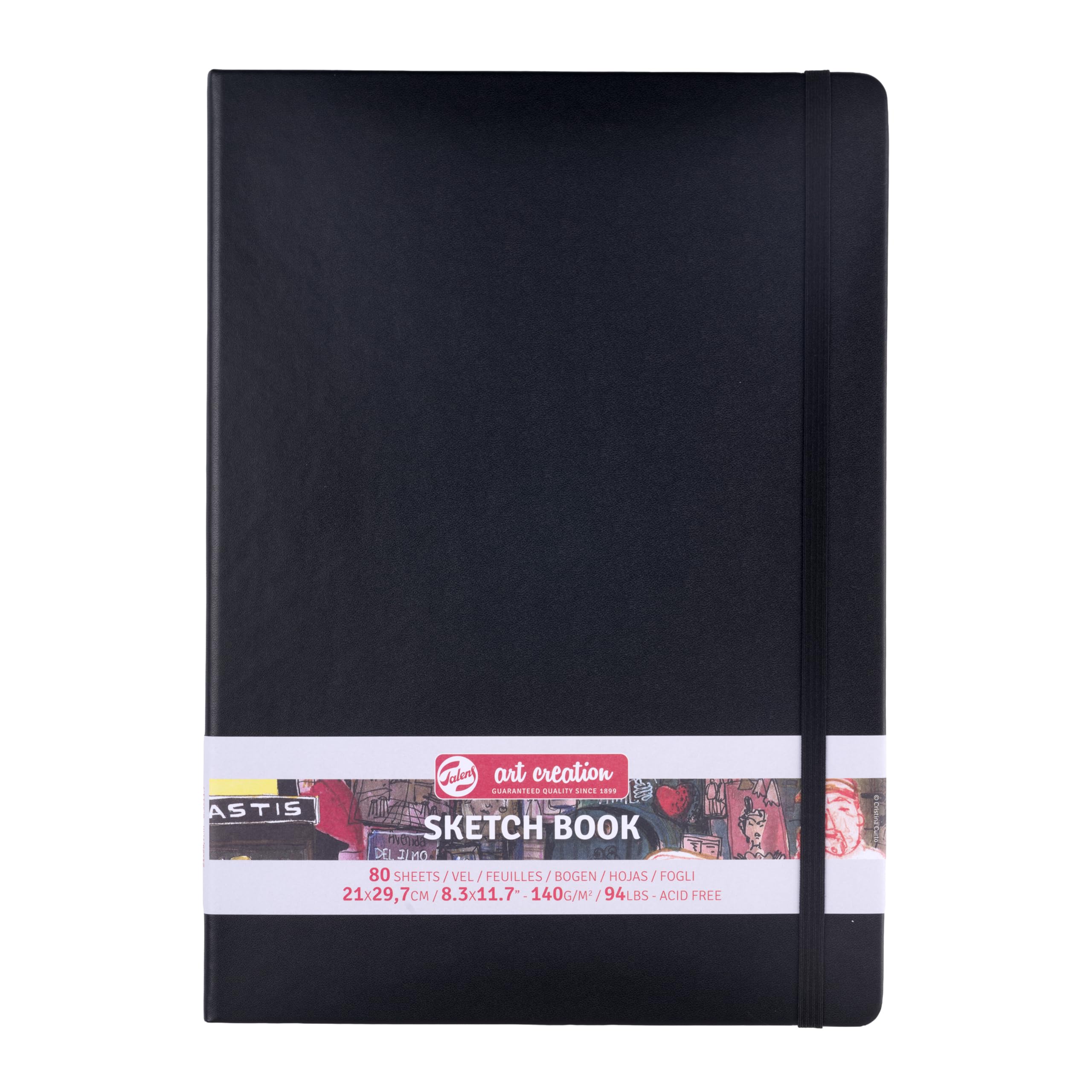 Talens Art Creation - Cahier de croquis noir 21x29.7cm 140g - 80 feuilles sans acide - Idéal pour le crayon, le pastel et l'encre acrylique