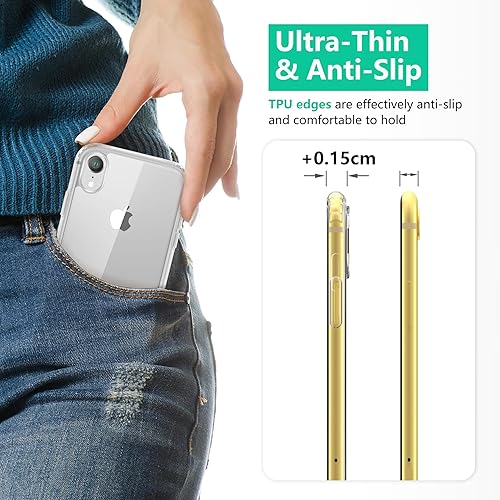 Miniatura 8 de ONES Funda transparente para iPhone XR, PC + TPU híbrido, protección contra caídas de grado militar, antiamarilleo, funda dura de silicona a prueba