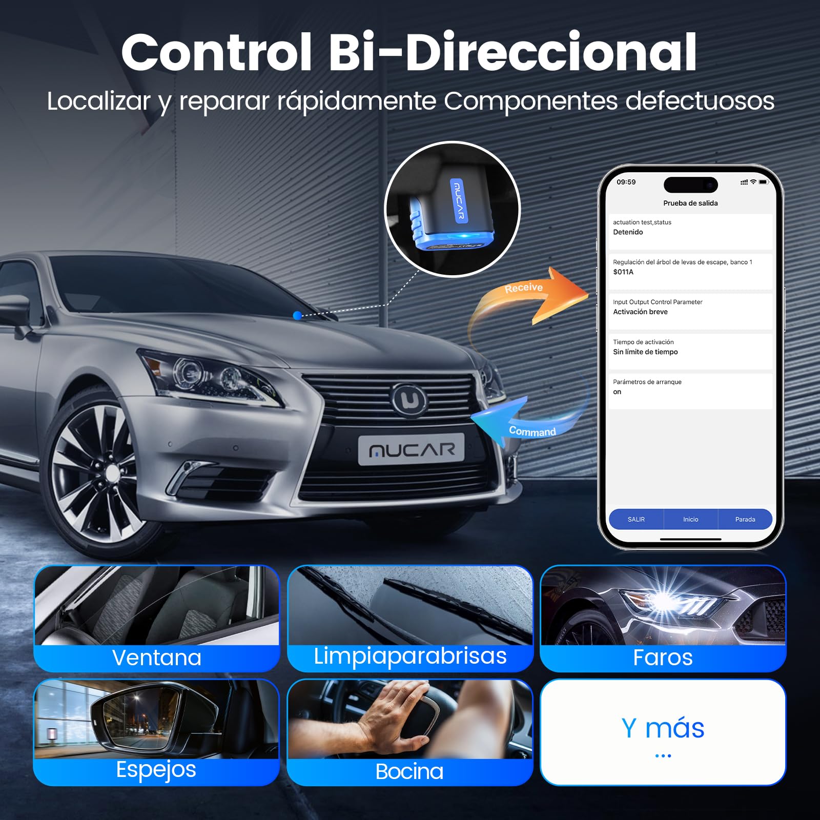 mucar DriverScan Adaptador Bluetooth OBD2 con Completo del Sistema | OBD2 Diagnosis Bluetooth Y 15 Funciones de Reinicio, Diagnosis Coche Multimarca Para Control Bi-Direccional/Codificación ECU