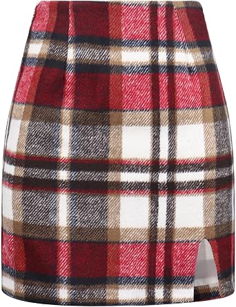 Ibeauti Womens High Waist Plaid Skirt Side Split Bodycon Pencil Mini Skirt