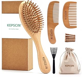 3PCS Solid Wooden Hair Brush and Small Wood Comb, Detangling Brush with Natural Bristles, Portable Scalp Massage Kit for All Hair Types, Wood Haircare Gift for Women/Men