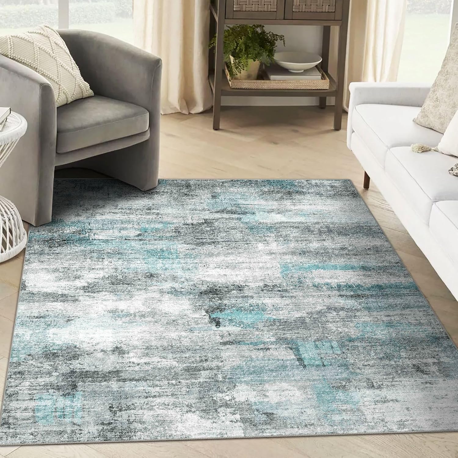 Tapis antidérapant lavable gris abstrait pour un intérieur moderne