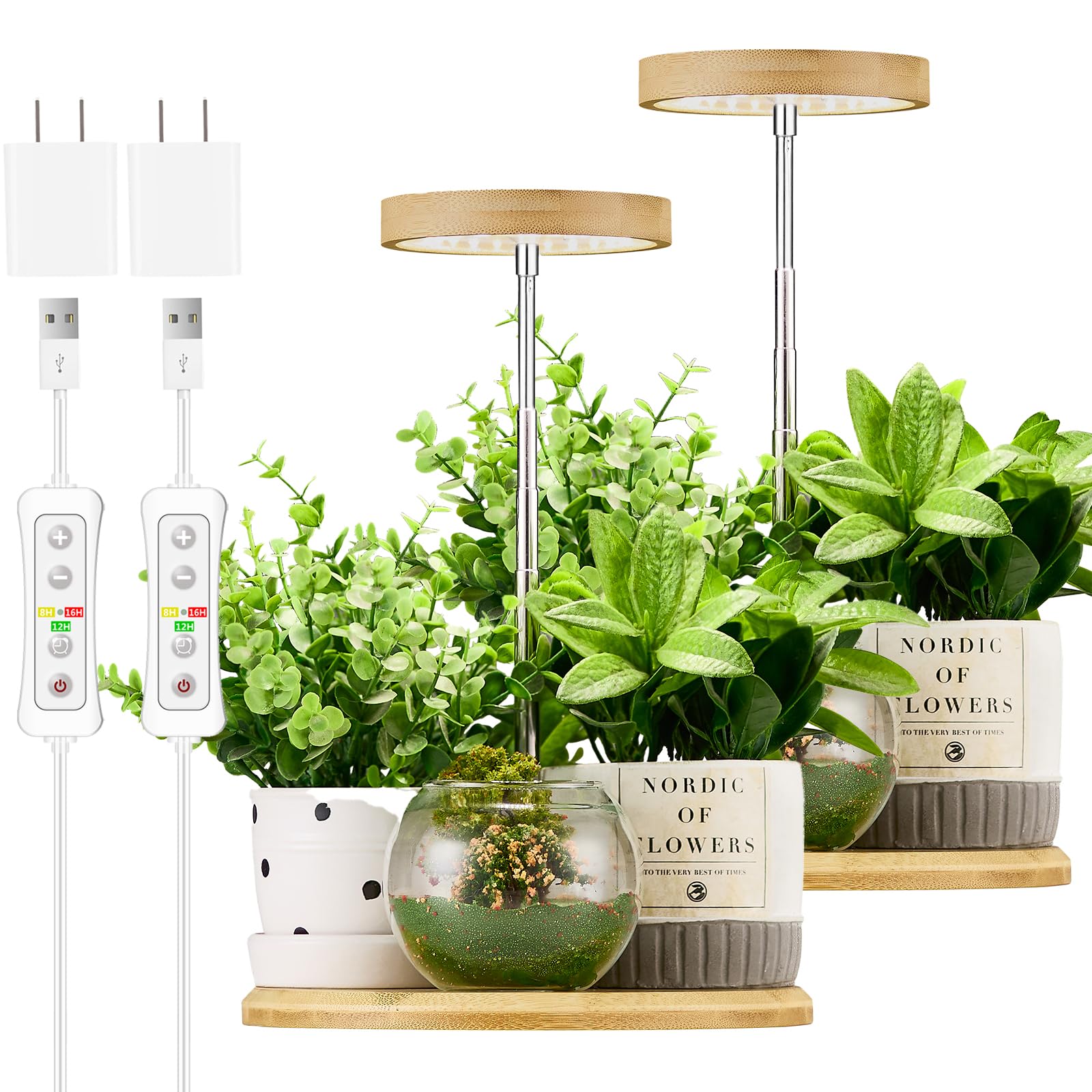 yadoker Plant Grow Light for Indoor Plant,Bamboo Mini LED Grow Light Garden,Height Adjustable,Automatic Timer with 8/12/16 Hours