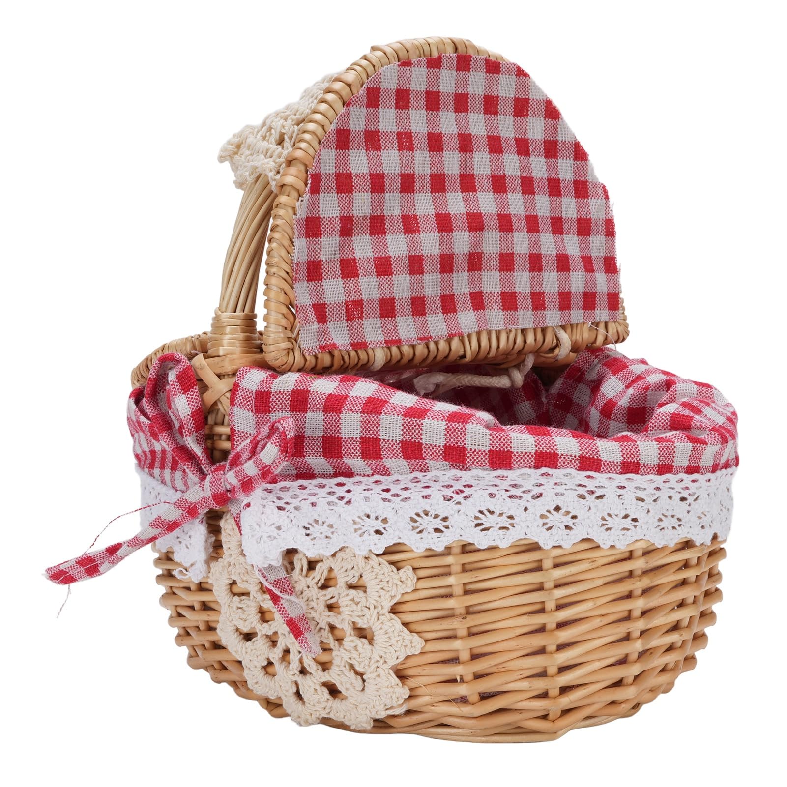 BTSEURY Picnic Basket, Wicker Picnic Basket with Removable Liner Empty Picnic Hamper Basket with Lid and Handle for Easter Camping Mother's Day (Red Plaid)