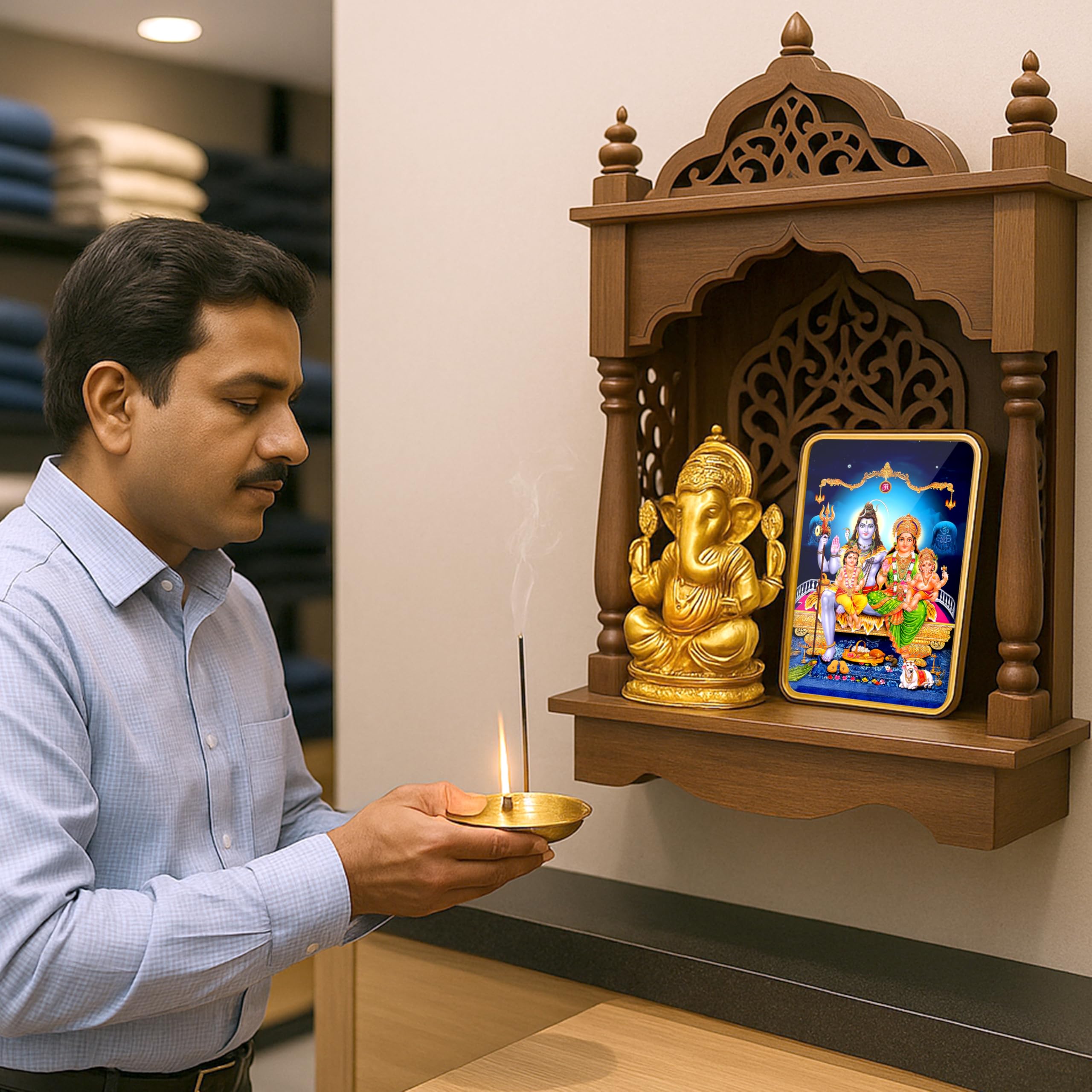 Regalo Casila Shiva Parivar Photo Frame 6x8 Inches Crystal Glossy UV Printed Hindu God Picture with Shiva Parvati Ganesha Kartikeya for Mandir Office Table Decor Gift Waterproof MDF Stand Frame 1