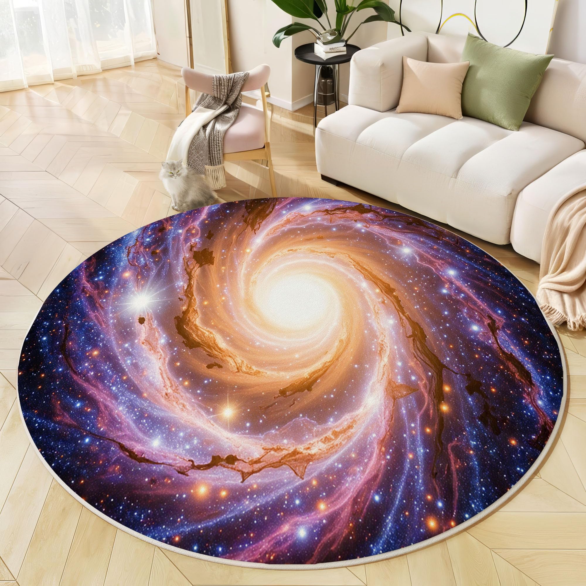Tapis rond de galaxie spirale doux et lavable en machine pour un salon moderne et chaleureux
