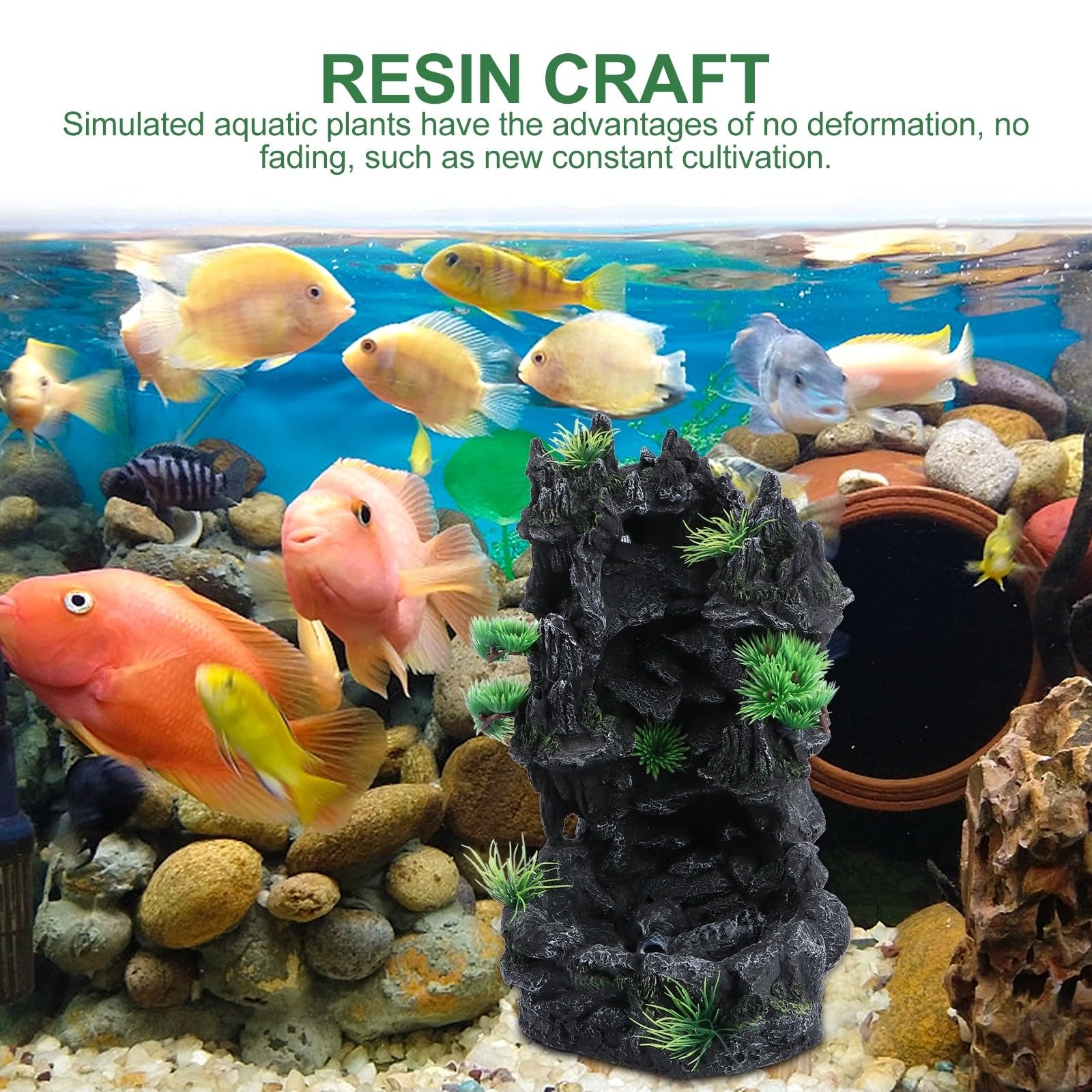 Ciieeo Adorno de Acuario de Resina Cascada de Arena Movediza Negra