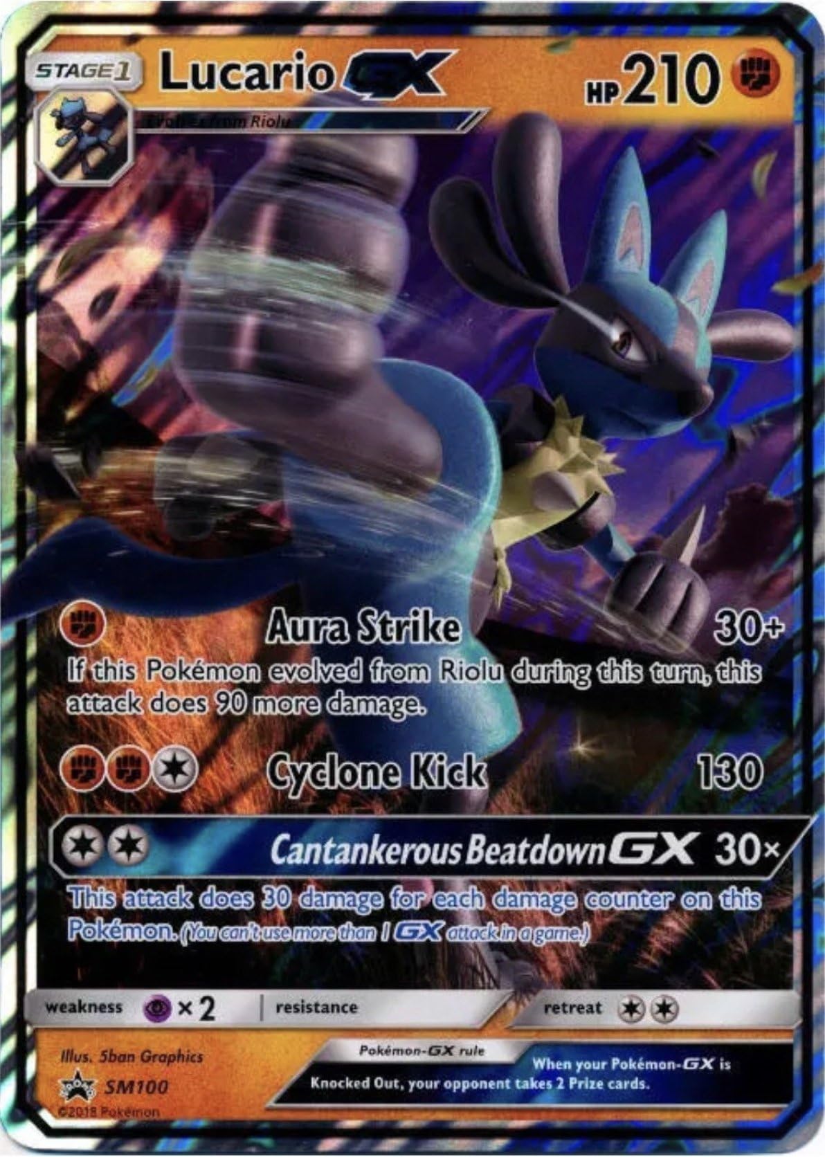 Forbidden Light Pokemon - Lucario GX SM100 - JUMBO - NM/M - Promo