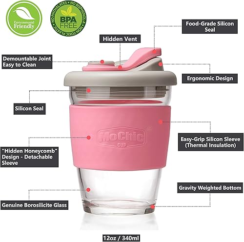 Miniatura 5 de Taza de café reutilizable de 12 onzas con tapa a prueba de fugas y funda antideslizante, apta para lavavajillas y microondas