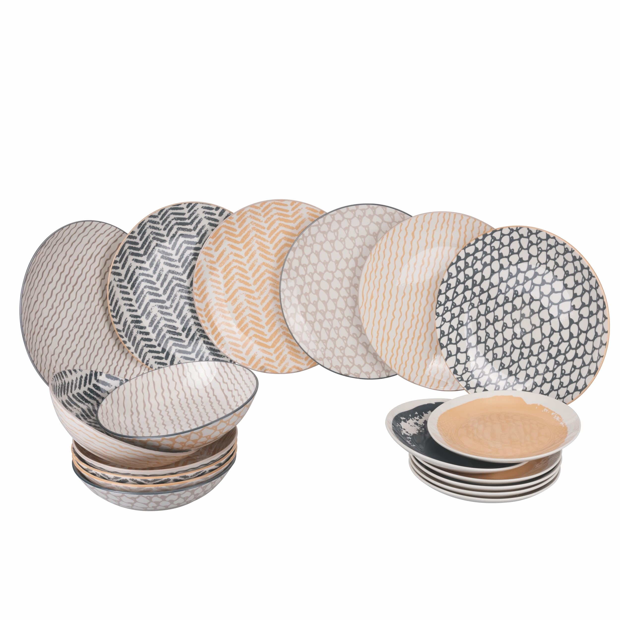 Villa d'Este Home Tivoli Soho 18-Piece Porcelain Dinner Set, 6 Different Places