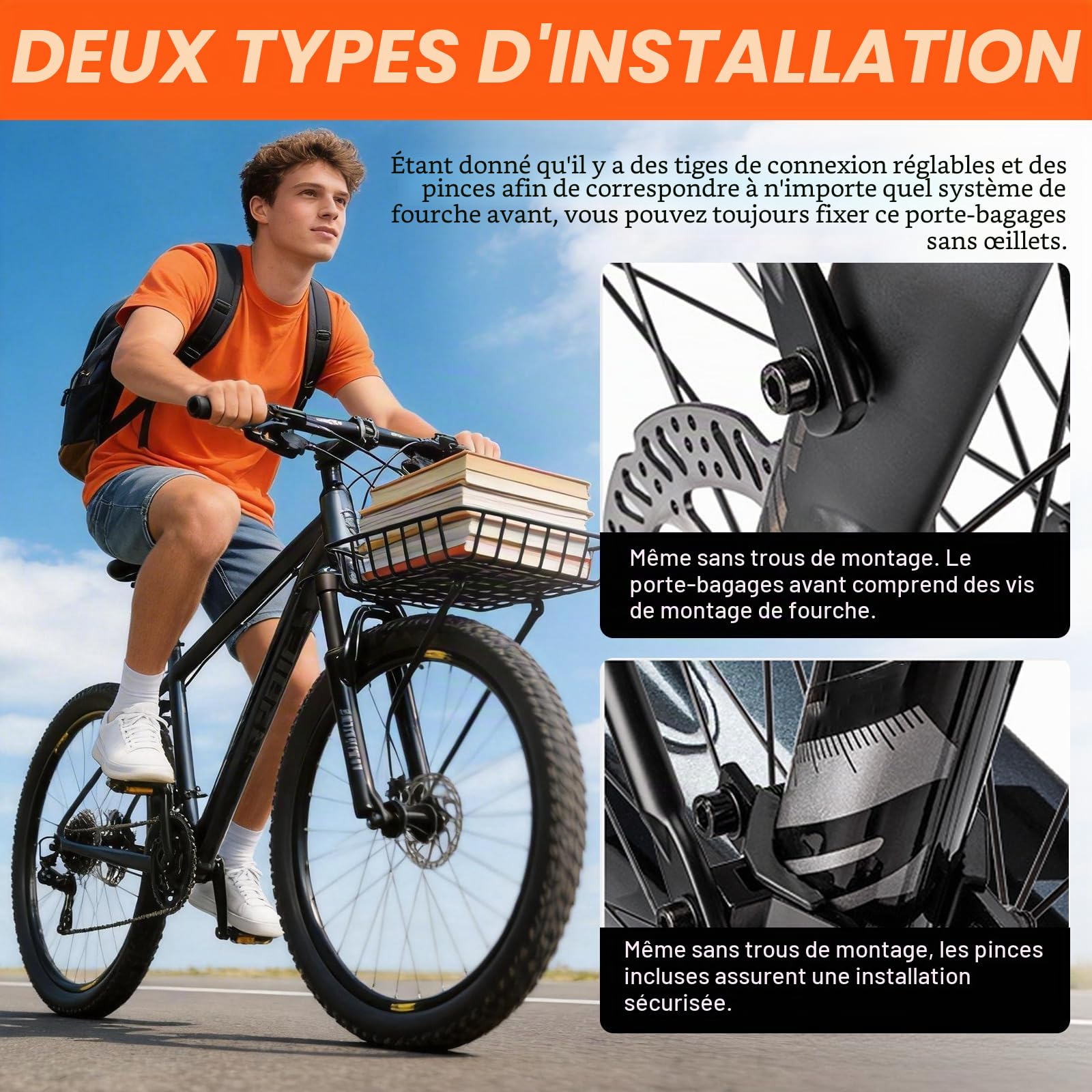 BRGD Panier de Vélo avec Porte-Bagages Avant, Grande Capacité d'Aluminium pour Cyclisme sur Route, VTT, Vélo Électrique et Excursions