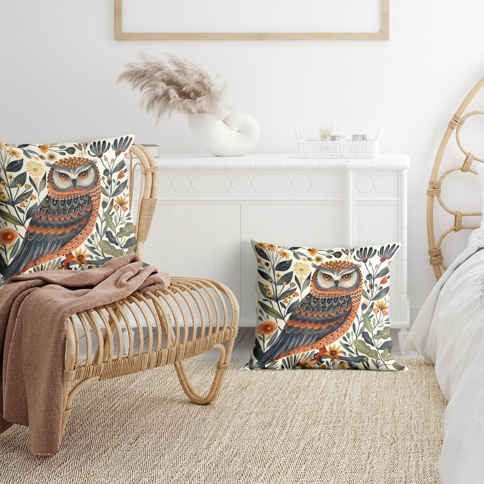 Lntyq Lot De 2 Housses De Coussin Carrées Double Face Bleu Avec Oiseaux