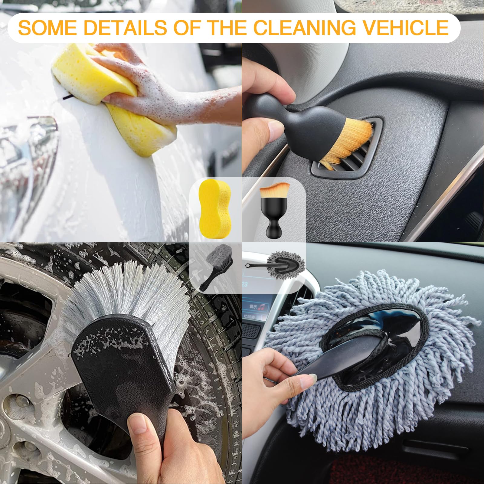 32-teiliges Auto-Detaillierungs-Set mit ultraweichen Auto-Detailing-Pinseln, Auto-Staubwedel-Polierpads, Windschutzscheiben-Reinigungswerkzeug für die Reinigung von Rädern, Innen- und Außenbereich